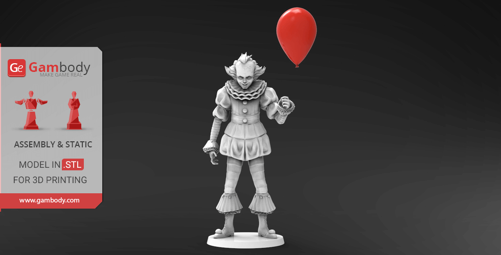 Pennywise Clown from IT 3D Printing Miniature | Assembly STL Model