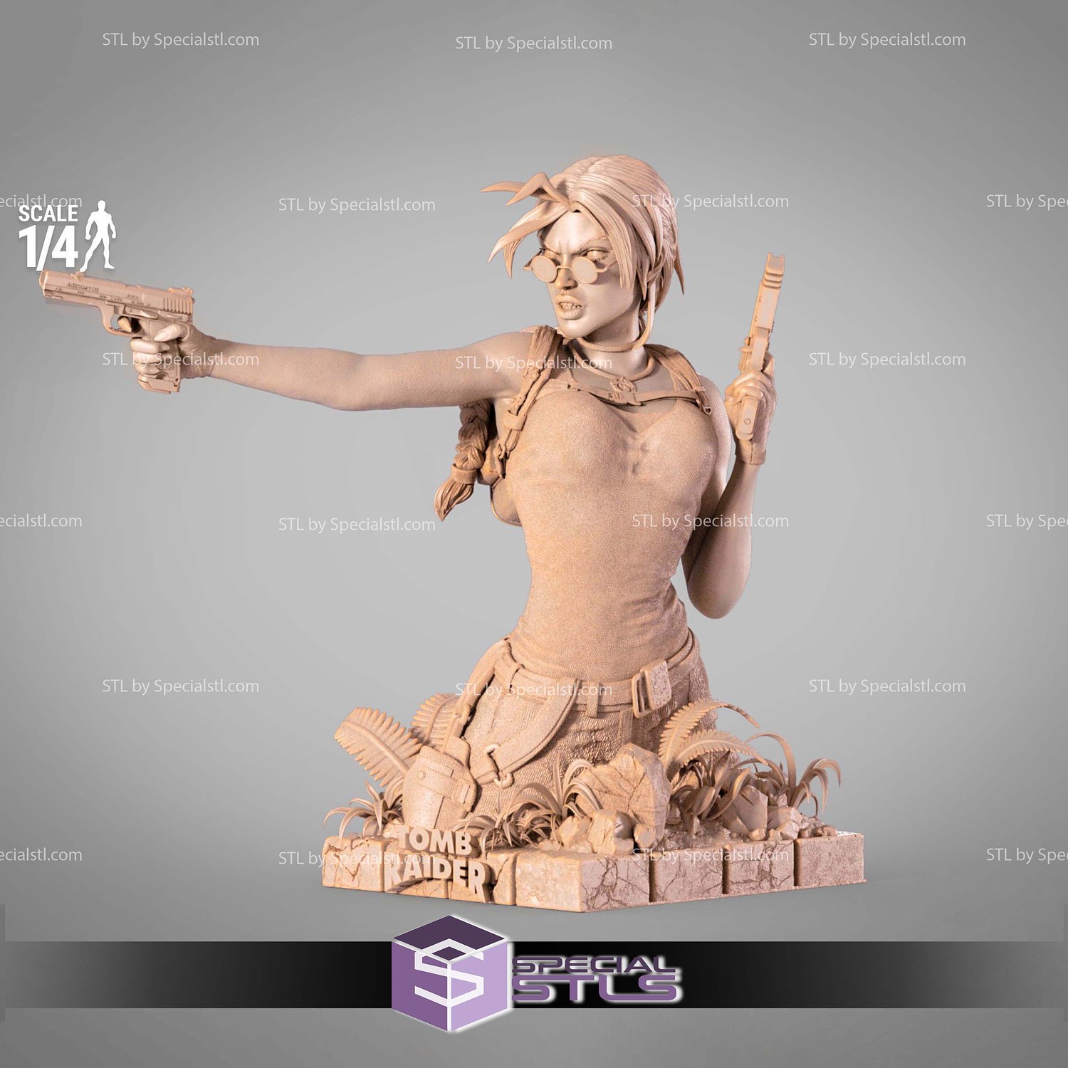 Lara Croft Bust 1-4 3D Printer Files STL Model — view 2
