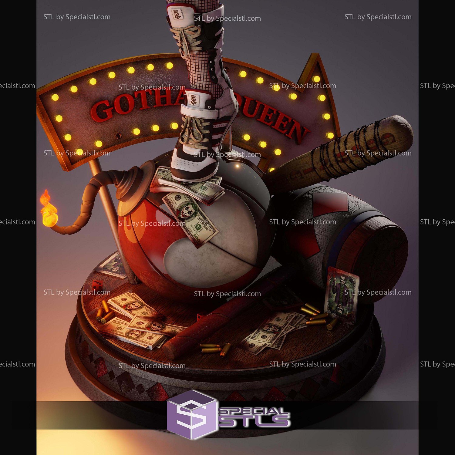 Harley Quinn Comics Version Alternative 394mm STL Files 3D Model — view 5