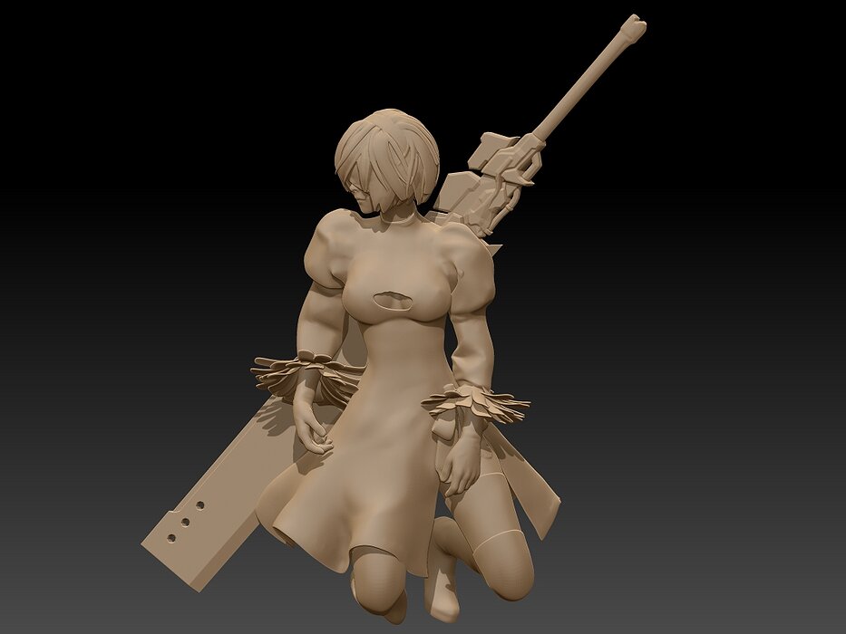 Nier2b sitting sword back 3D STL Model — view 2
