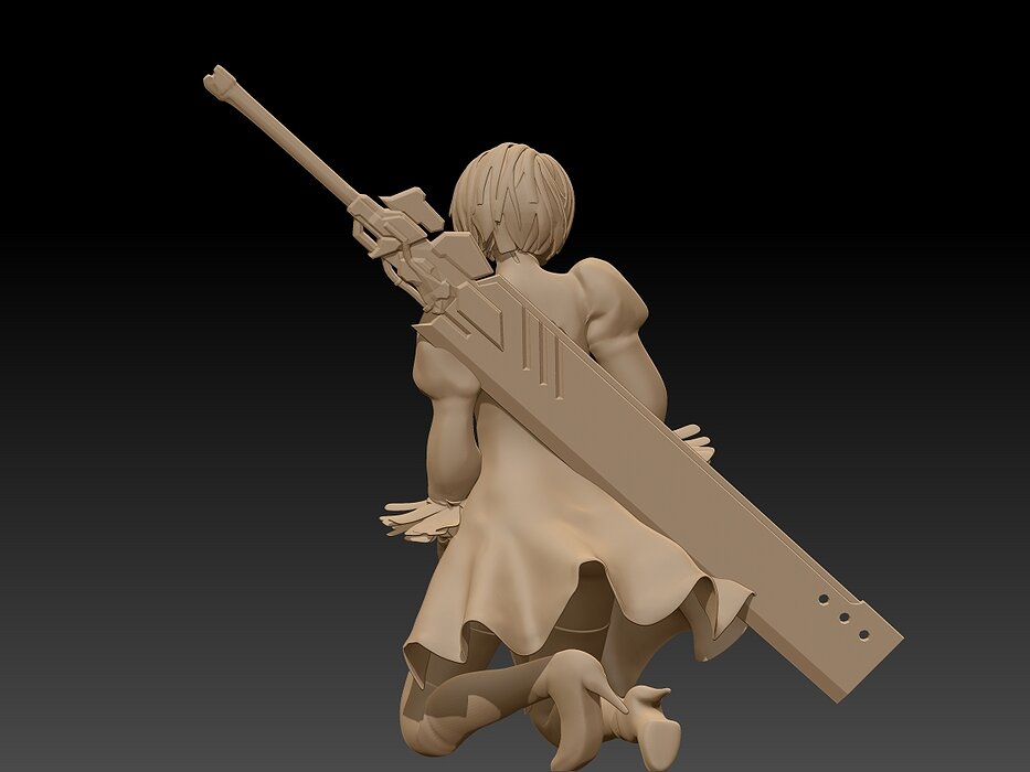 Nier2b sitting sword back 3D STL Model — view 4
