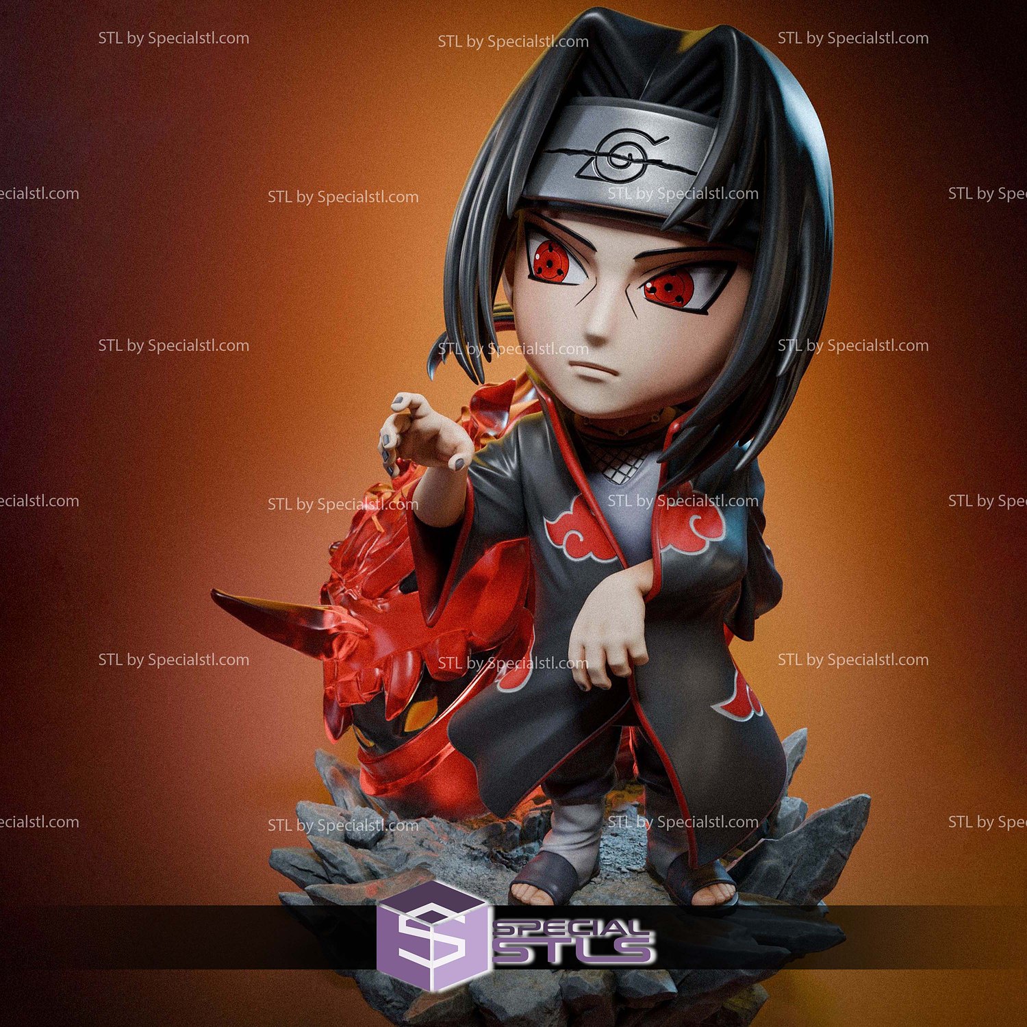 Itachi Uchinha Diorama Chibi 3D Printer Files STL Model — view 3