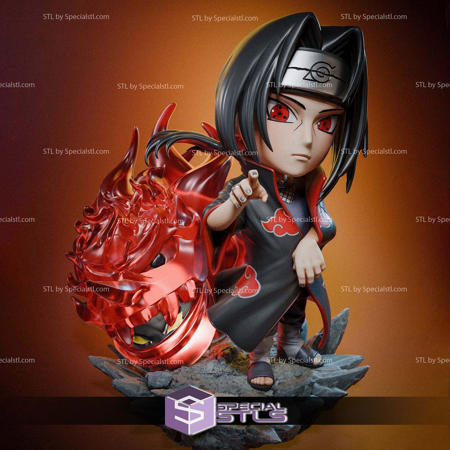 Itachi Uchinha Diorama Chibi 3D Printer Files STL Model — view 4