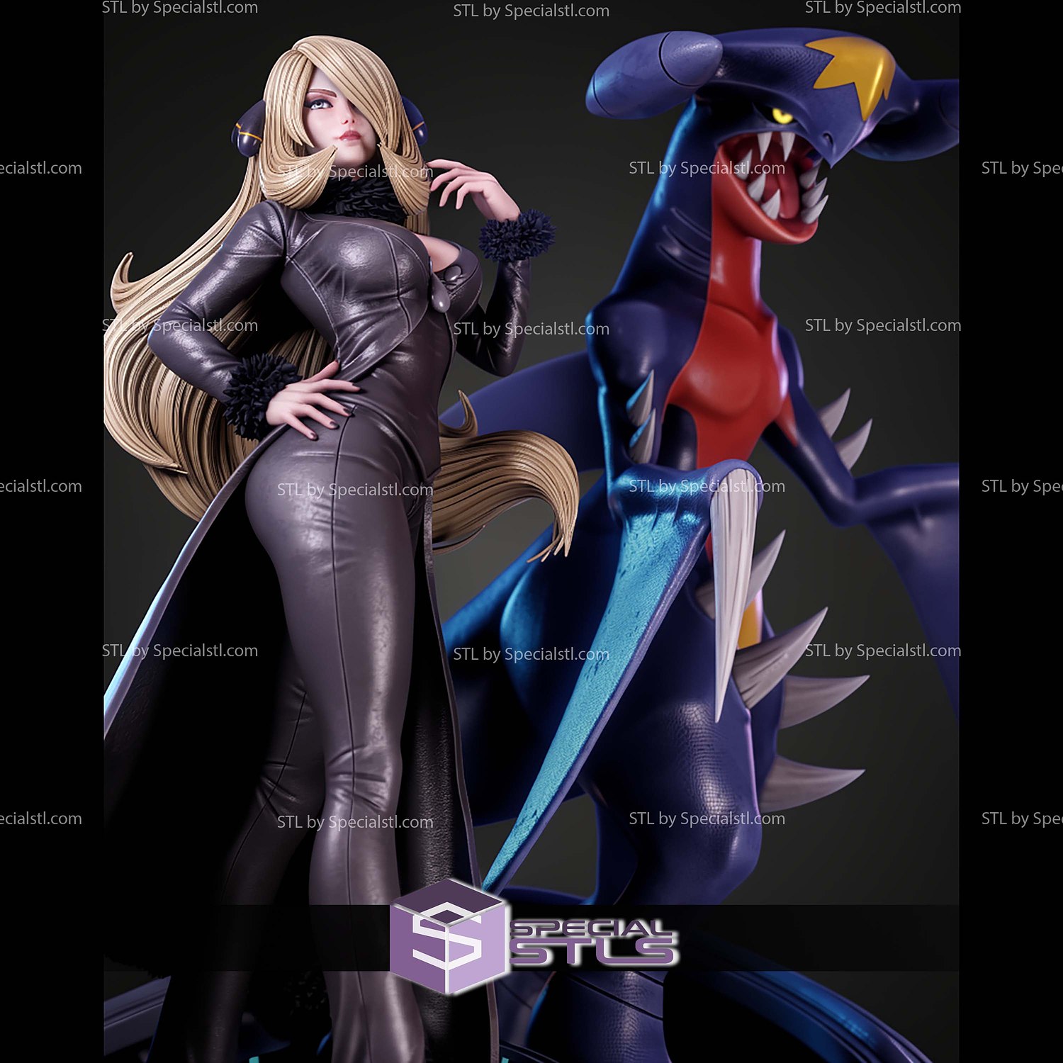 Cynthia And Garchomp 1 6 STL Files 3D Model — view 6