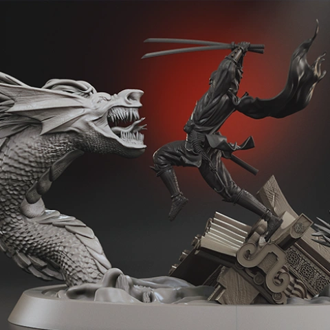 Batman Ninja vs Joker Dragon in Diorama 3D Printer Files | Assembly STL Model