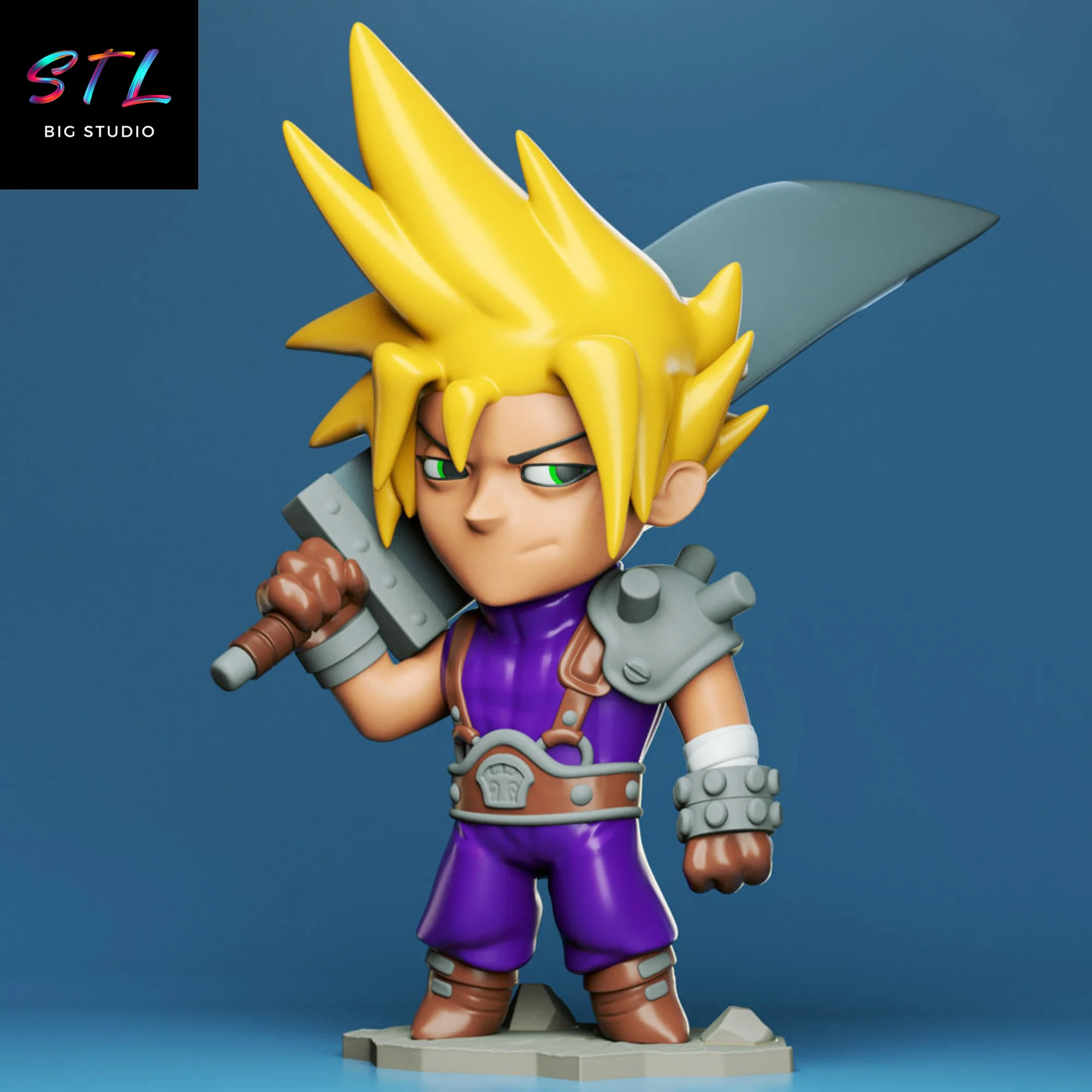 STL Cloud Strife Chibi | Final Fantasy VII | 3D Printable Figure Model