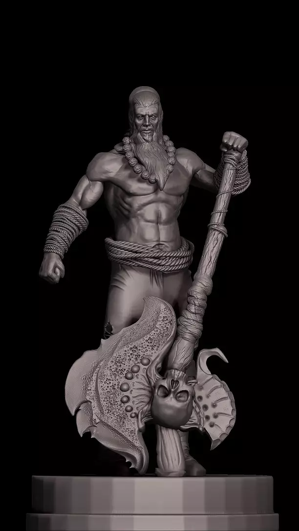 Parashurama statue of man holding axe 3D STL Model