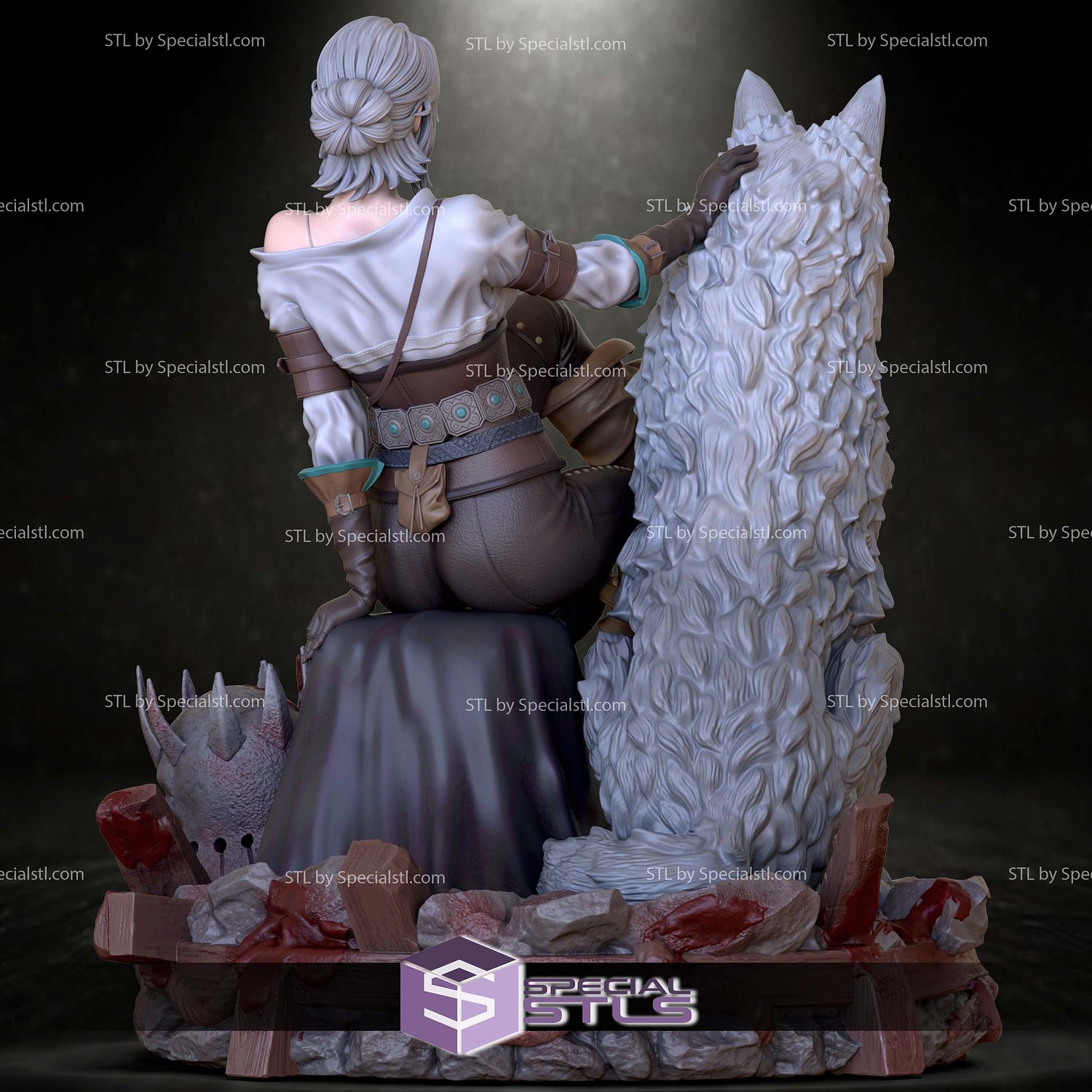 Ciri and Wolf 3D Printer Files STL Model — view 3