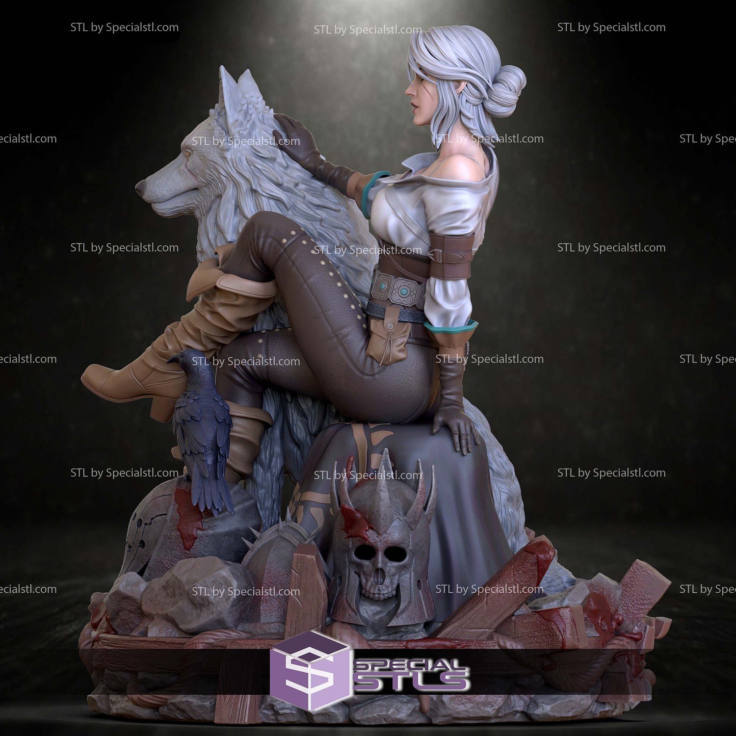 Ciri and Wolf 3D Printer Files STL Model — view 4