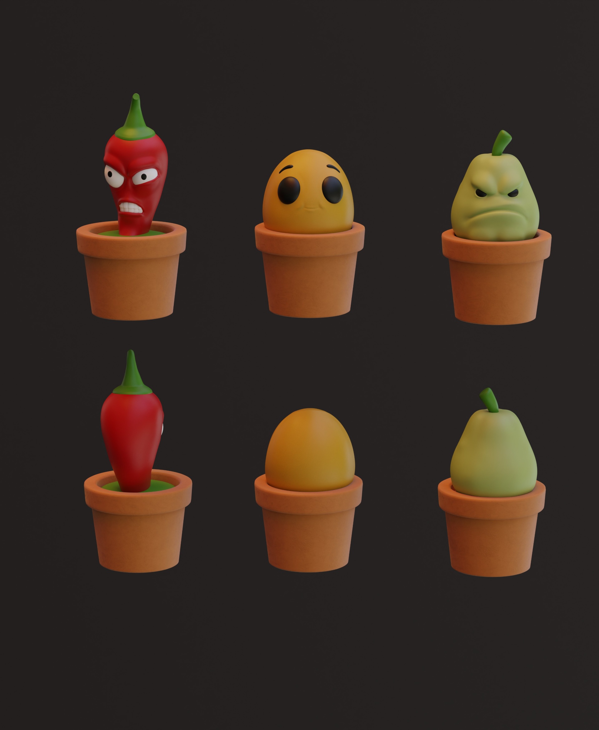 Jalapeno, Wall-out, Squash - Multicolor - Plants and Zombie 3D 3MF Model