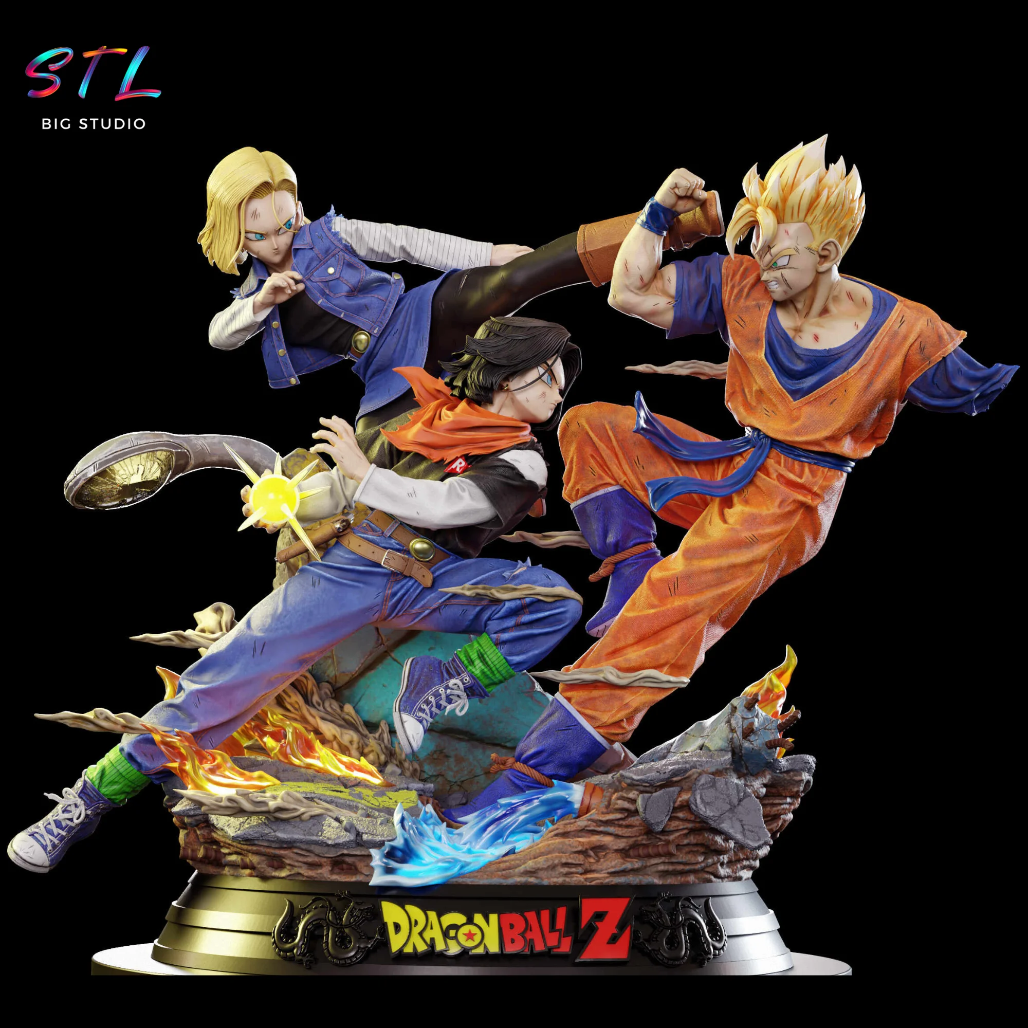 Future Gohan vs Androids A-17 & A-18 STL | Dragon Ball Z Diorama | 3D Printable Model Model