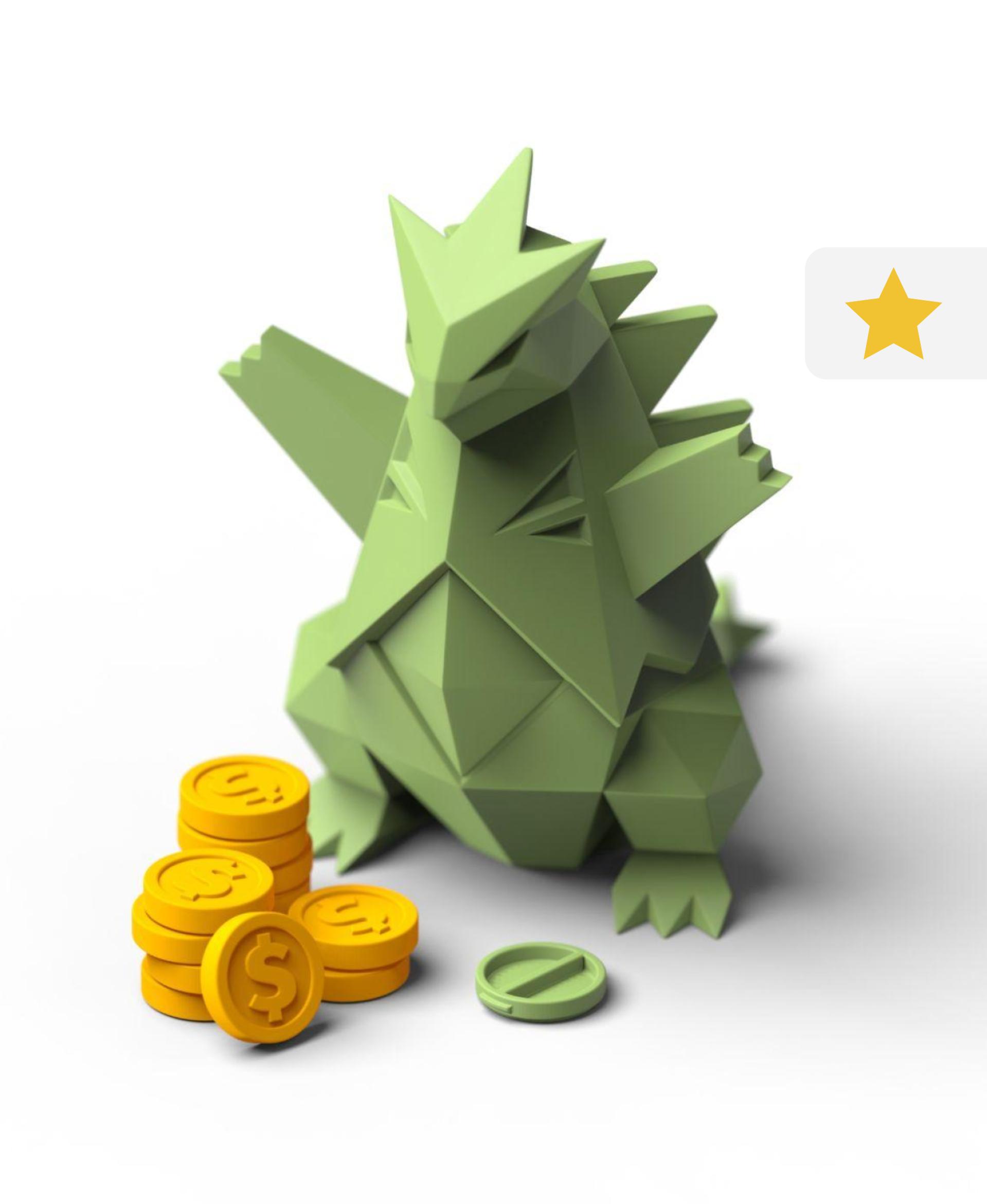 Low-poly Tyranitar - Piggy Bank 3D STL Model