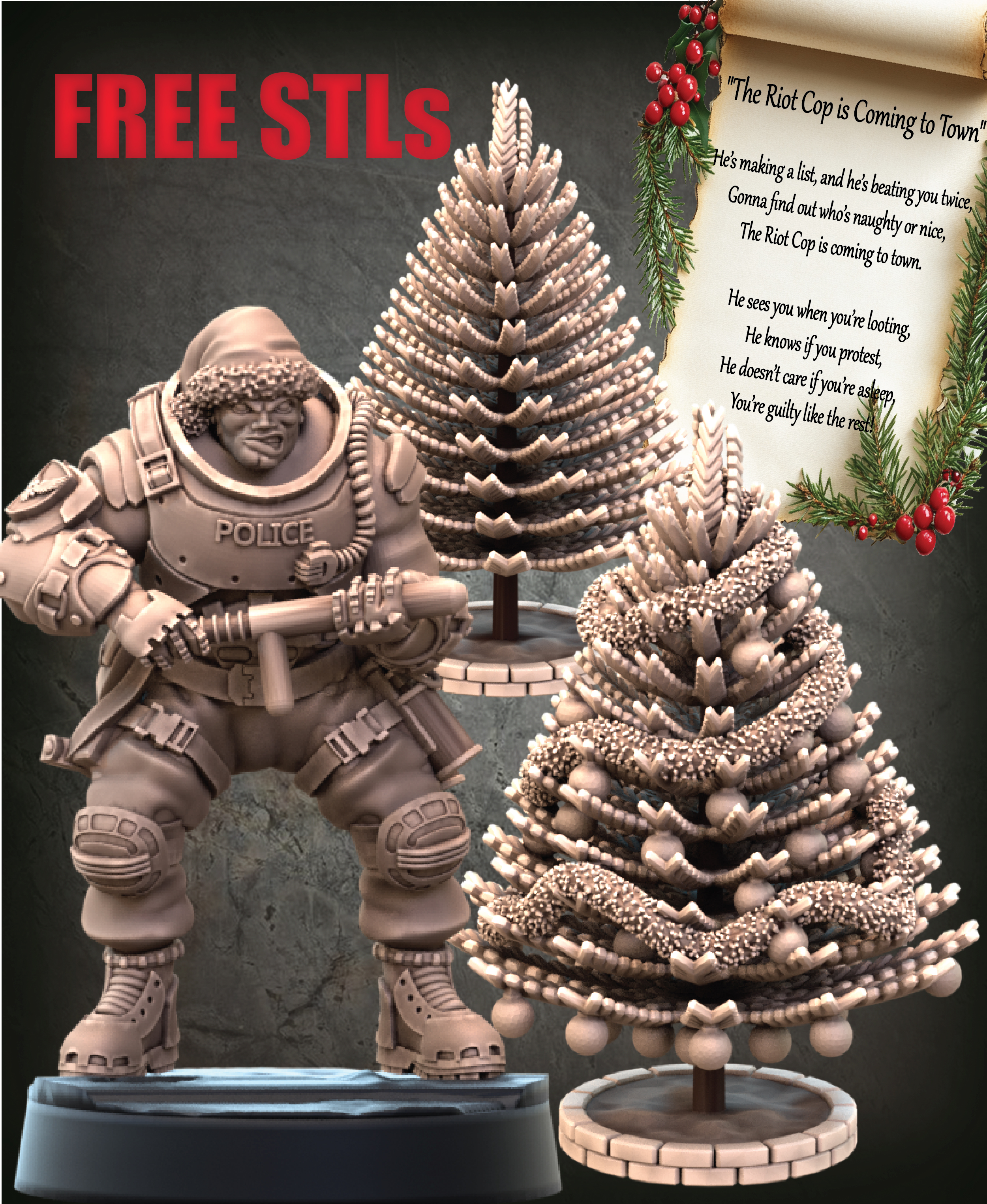 Santa Cop & Fir Tree 3D STL Model