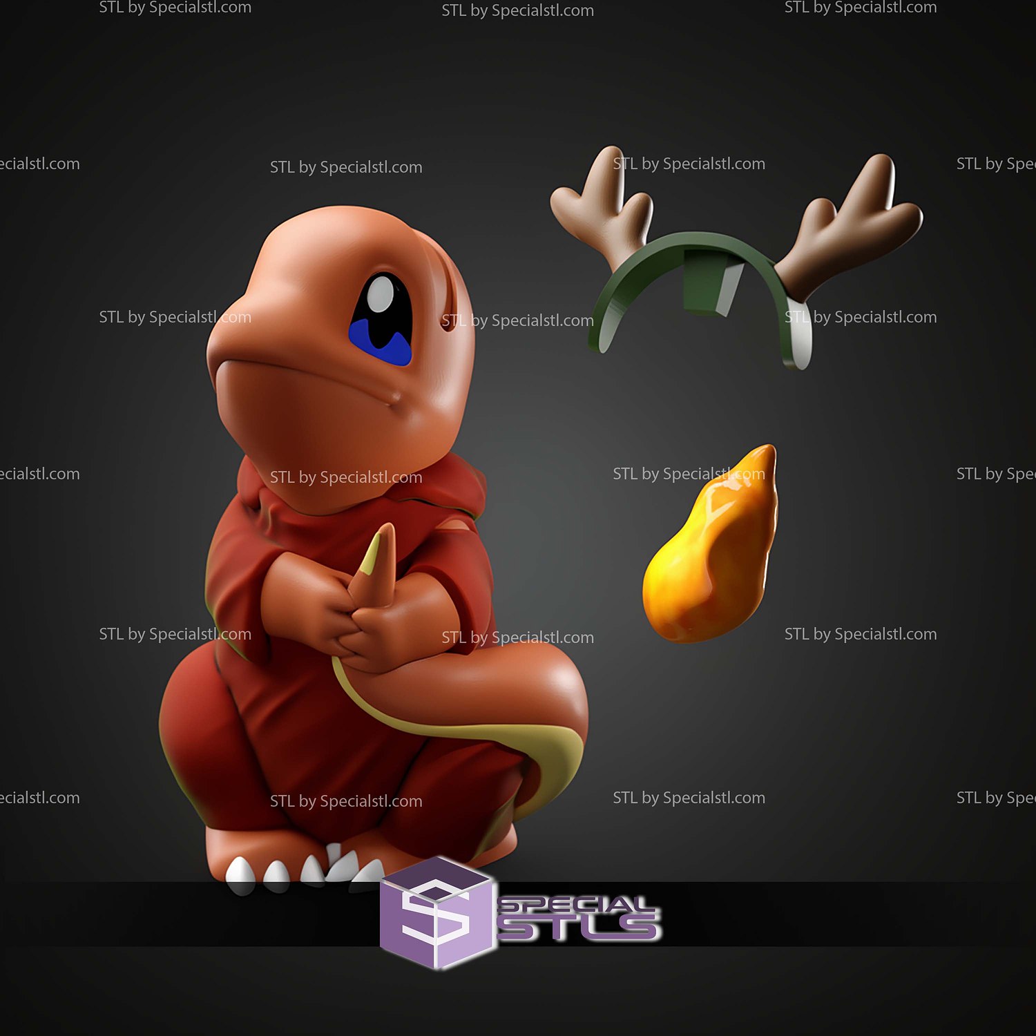 Basic Pokemon Collection Reindeer Charmander 3D STL Model — view 6