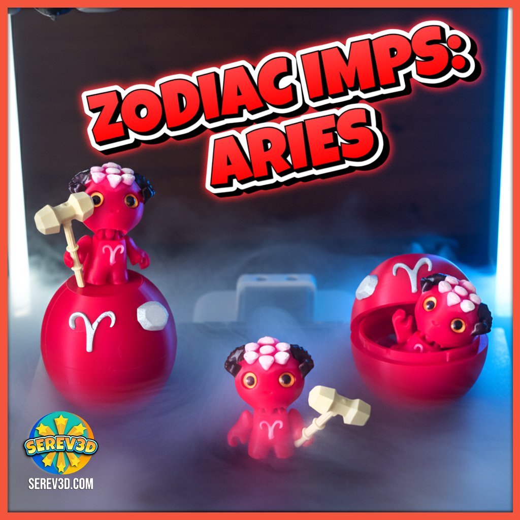 Aries Flexi Imp - Zodiac Imp Collection Part 2 - Keychain & Straw Buddy, No Supports 3D Print STL/3M 3MF Model — view 2