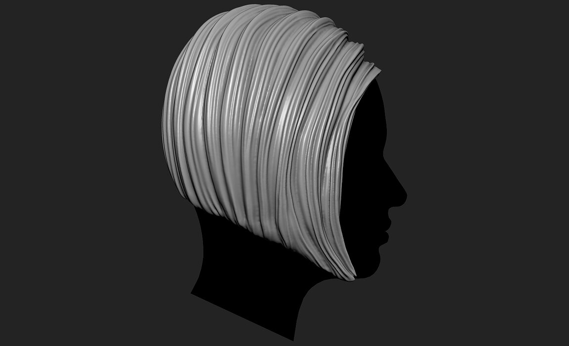 Female 3D Hair Model OBJ STL Model — view 3