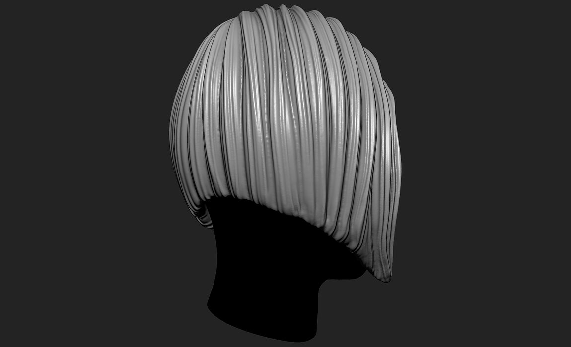 Female 3D Hair Model OBJ STL Model — view 4