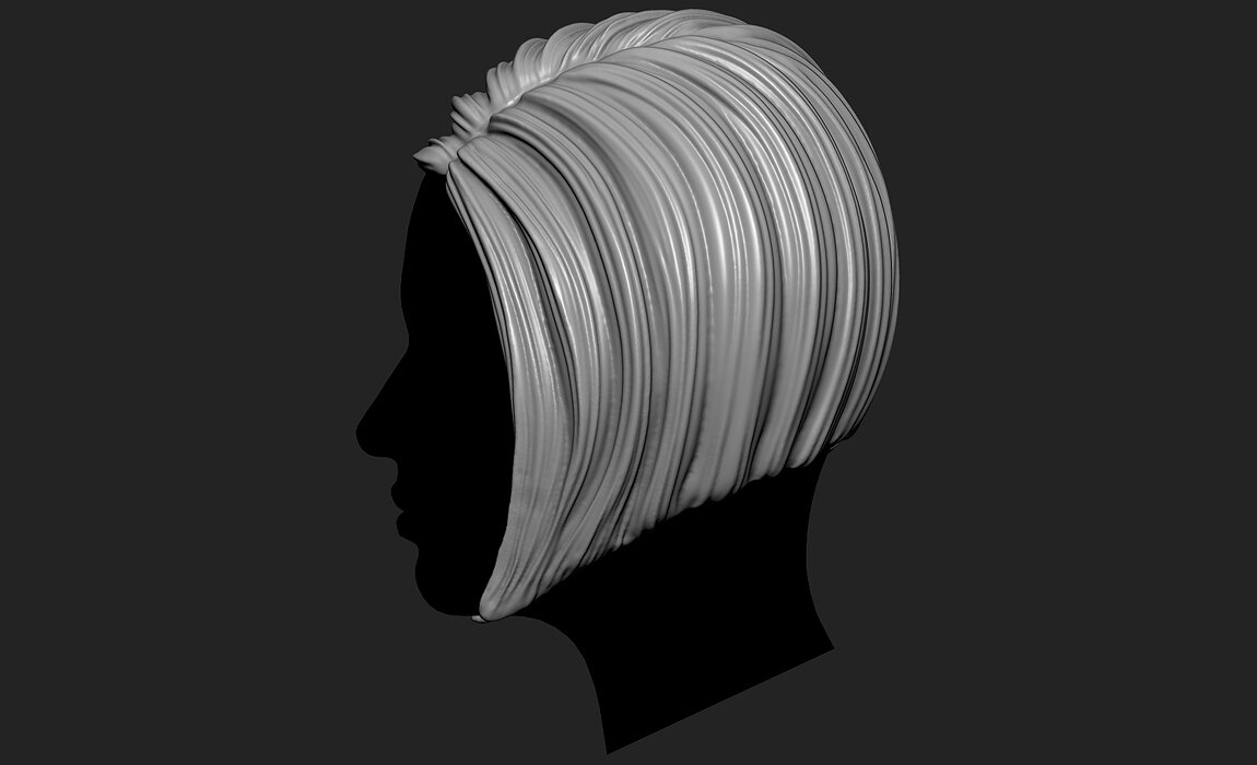 Female 3D Hair Model OBJ STL Model — view 7