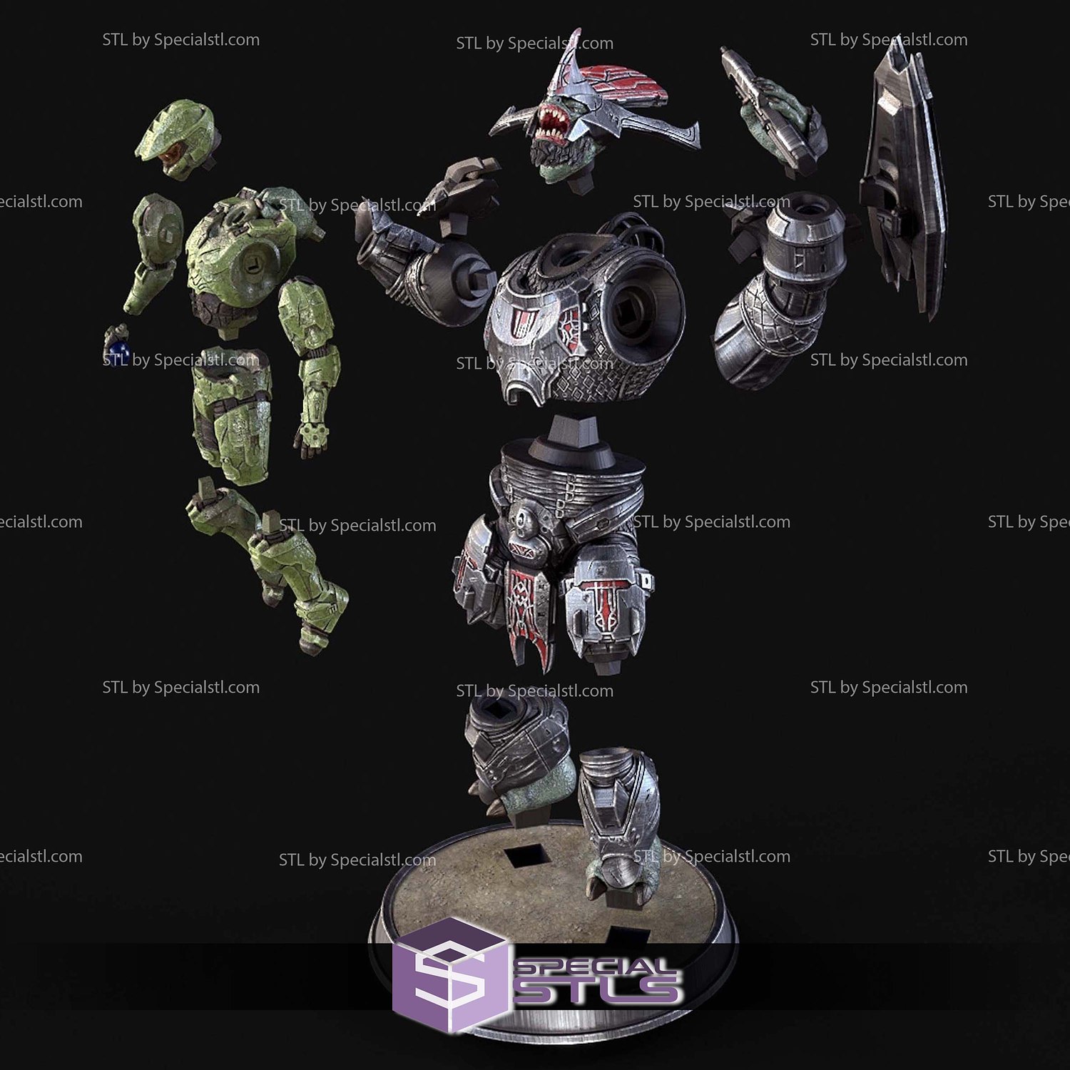 Brute Chieftain and Master Chief STL Files 3D Model — view 2