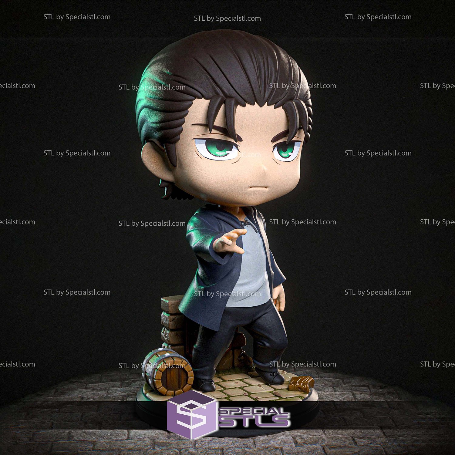 Eren Attack on Titan Chibi 107mm 3D Printer Files STL Model — view 2