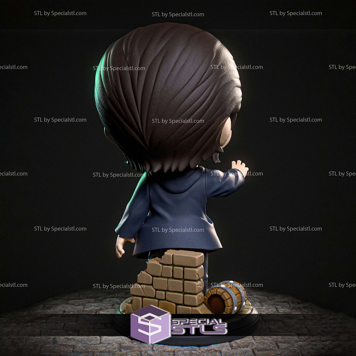 Eren Attack on Titan Chibi 107mm 3D Printer Files STL Model — view 3