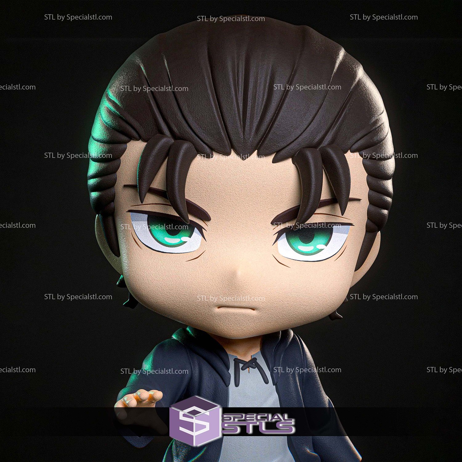Eren Attack on Titan Chibi 107mm 3D Printer Files STL Model — view 4