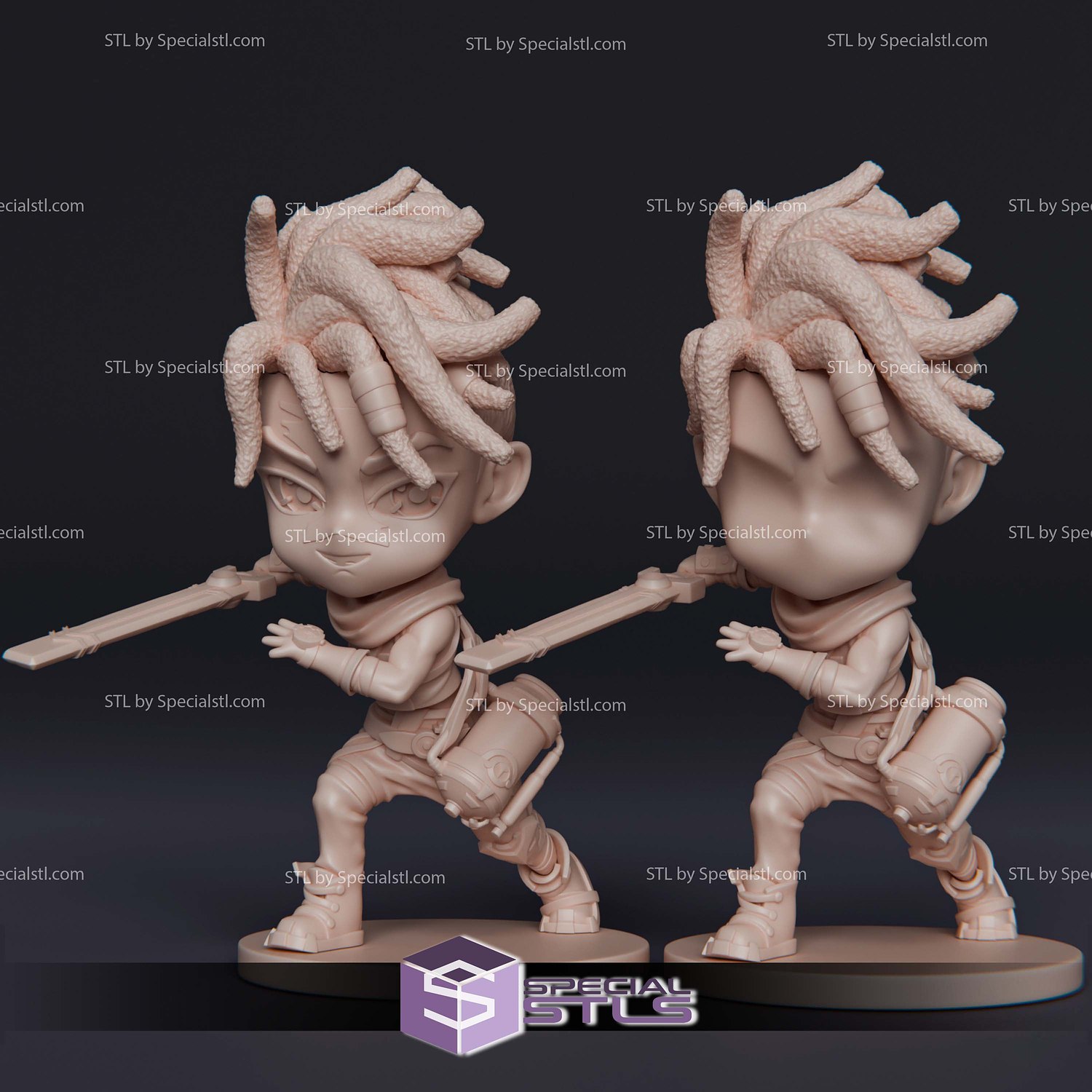 Chibi Ekko Arcane Sculptures 3D Printing STL Model — view 3