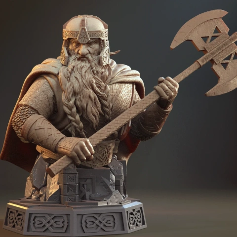 Gimli Bust 3D Printer Files | Assembly STL Model