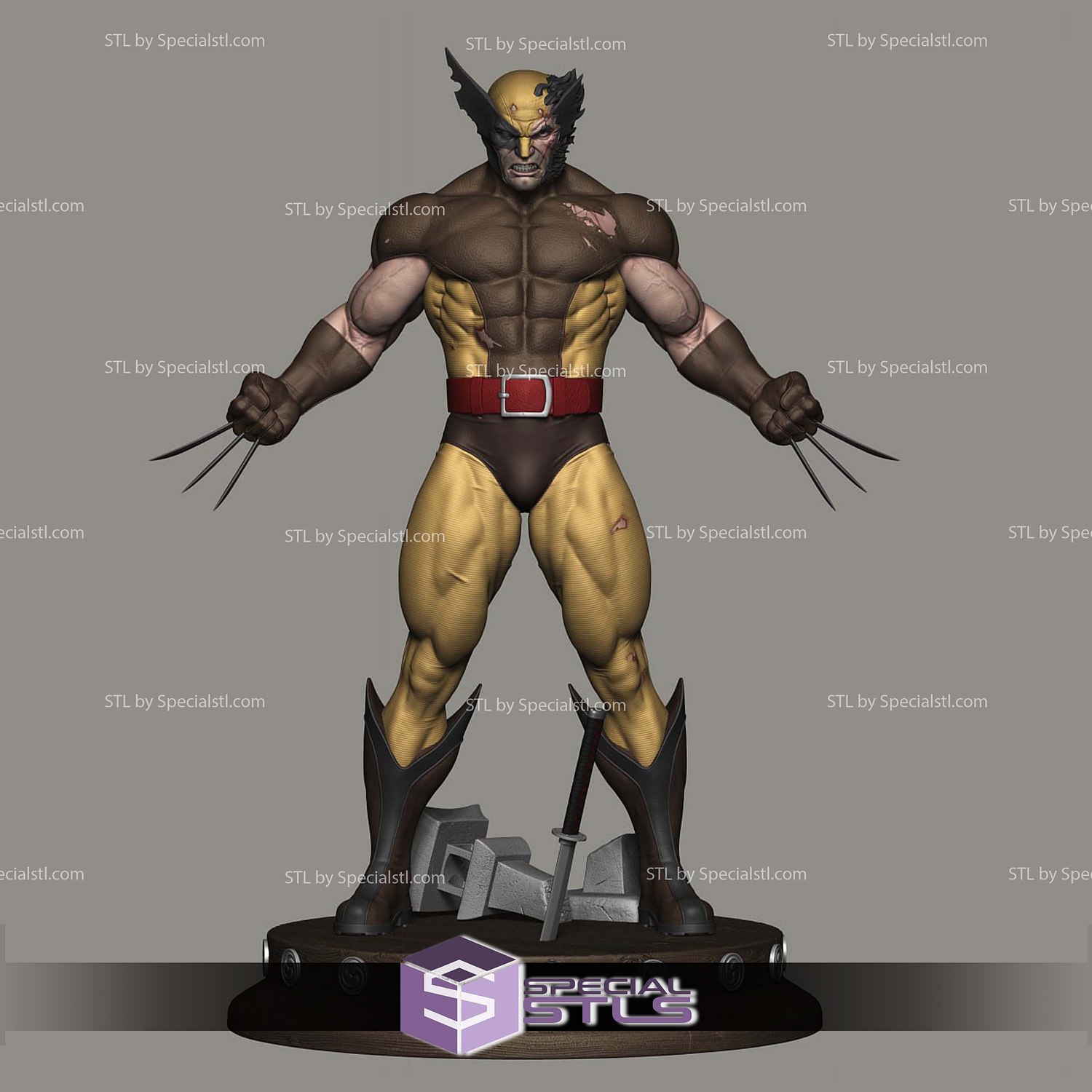 Wolverine Battle Damage STL Files 3D Model — view 3