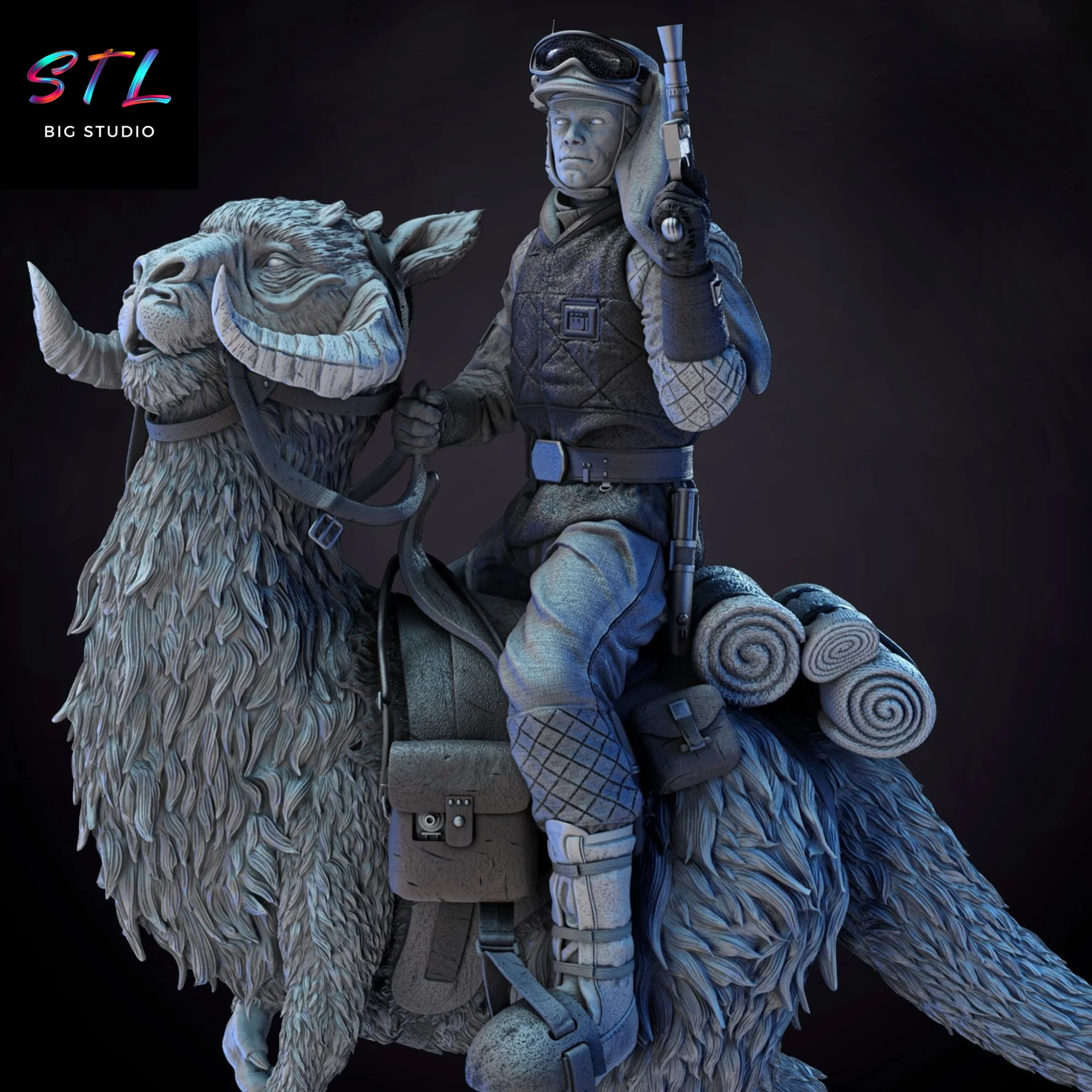 STL Luke Skywalker on Tauntaun | Star Wars | 3D Printable Figure Model — view 3
