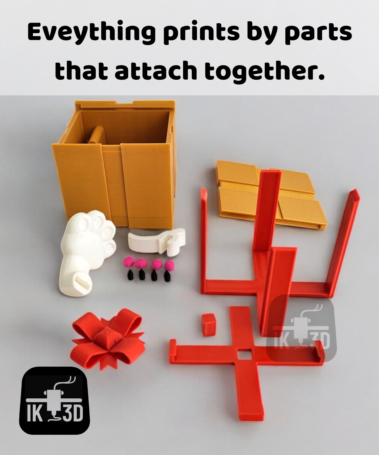 Surprise Gift Box - Cat Paw / Multiparts 3D STL Model — view 7