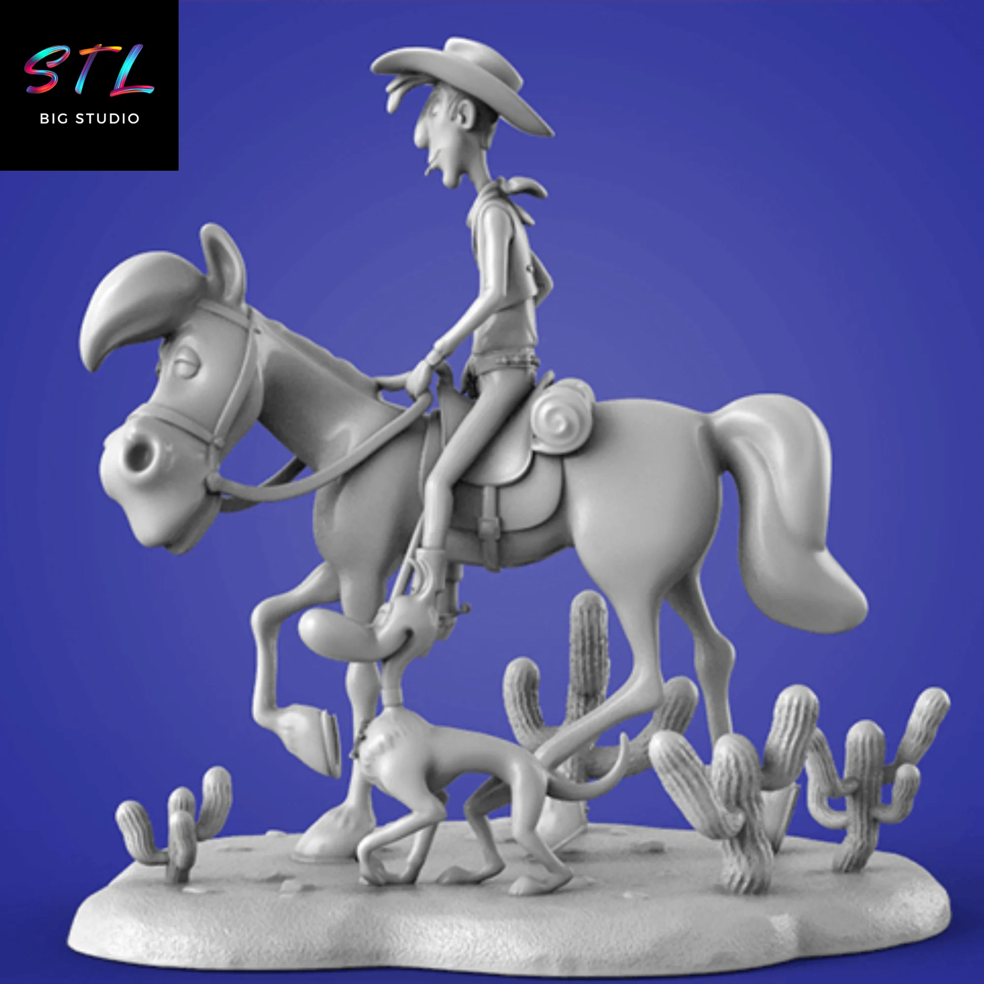 Lucky Luke STL Diorama | 3D Print Figure | Western Cartoon Classic Model