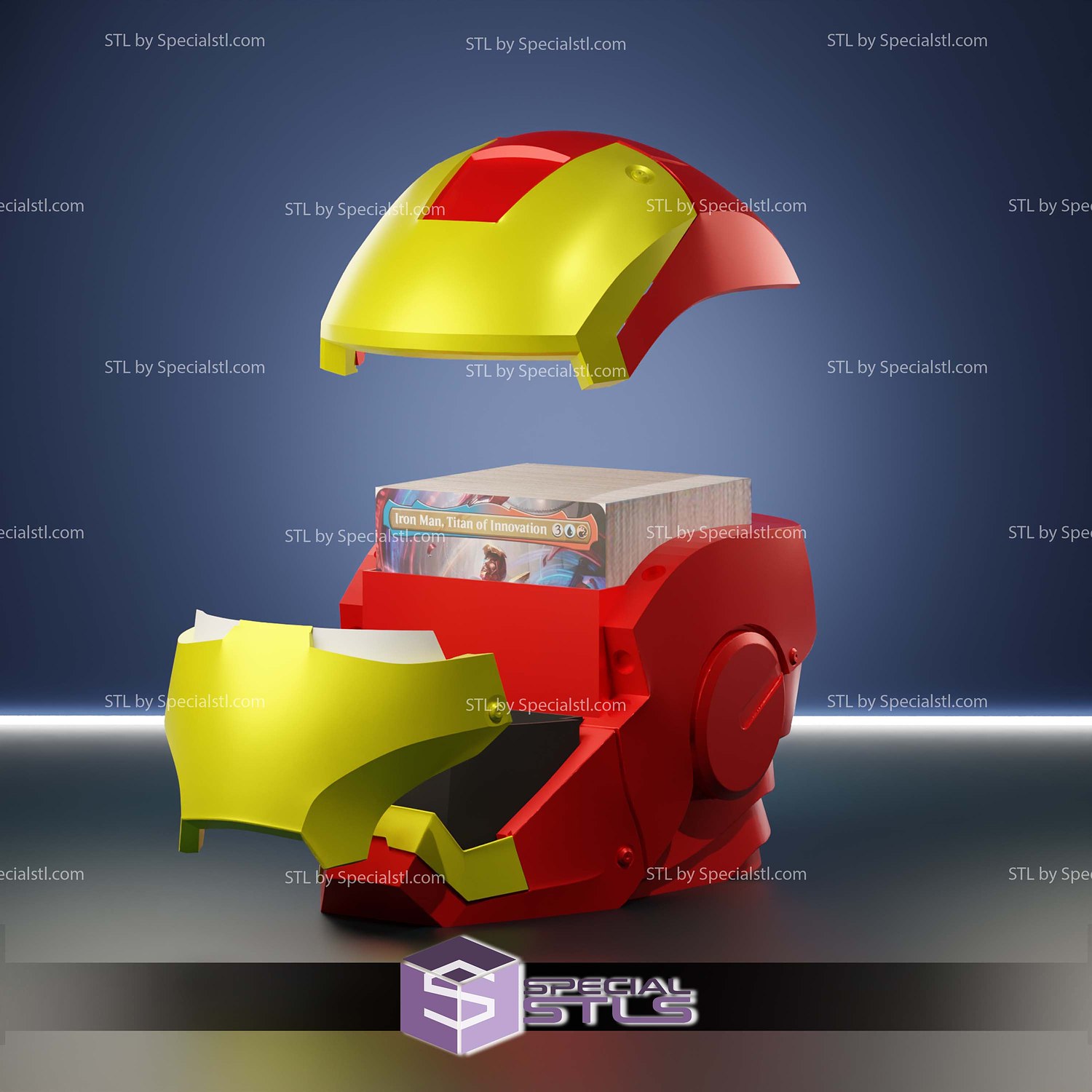 Magic The Gathering Marvel Ironman Head Deck Box STL 3D Model — view 3