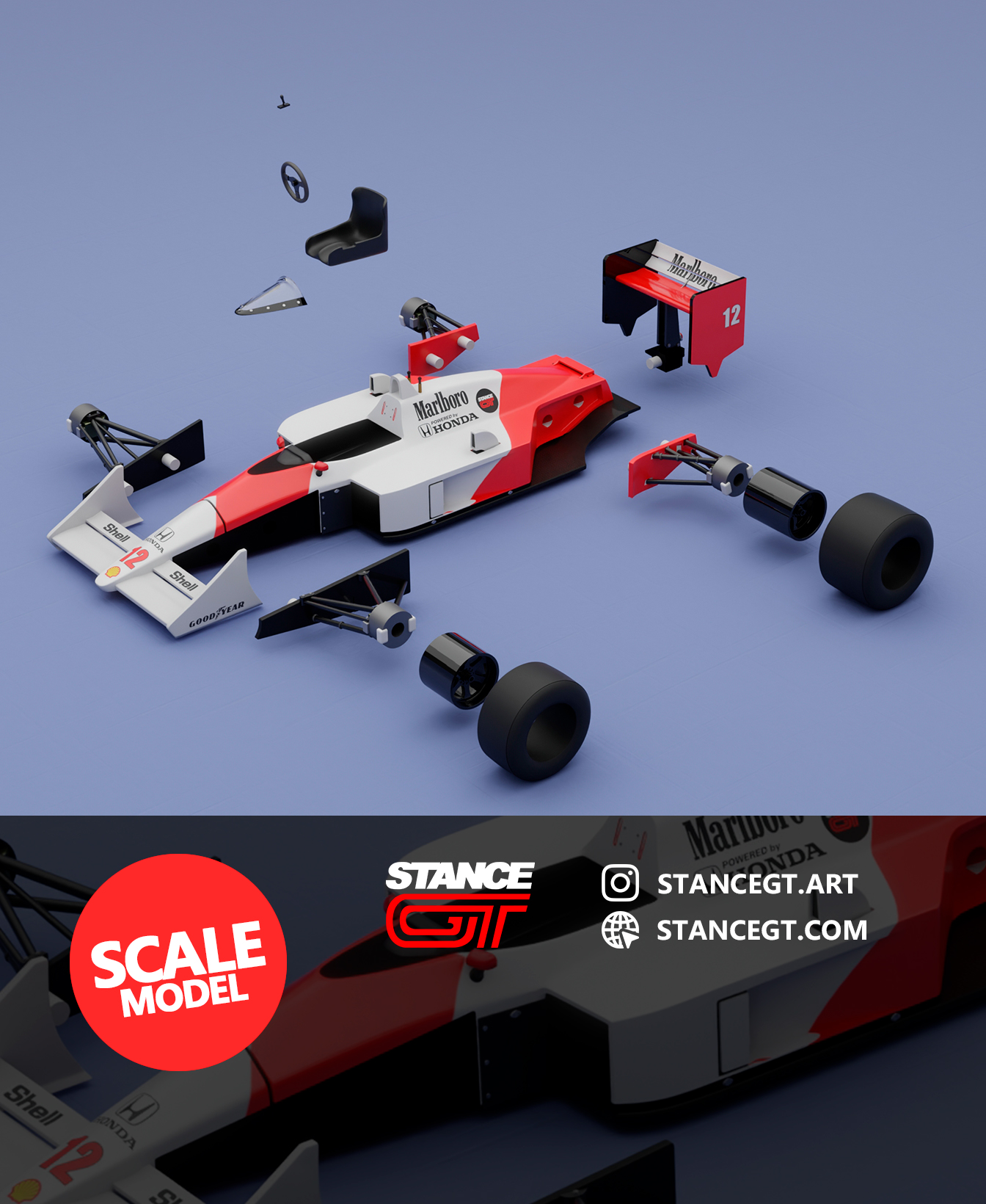 McLaren MP4/4 | SCALED | Scale model kit car 3D STL Model