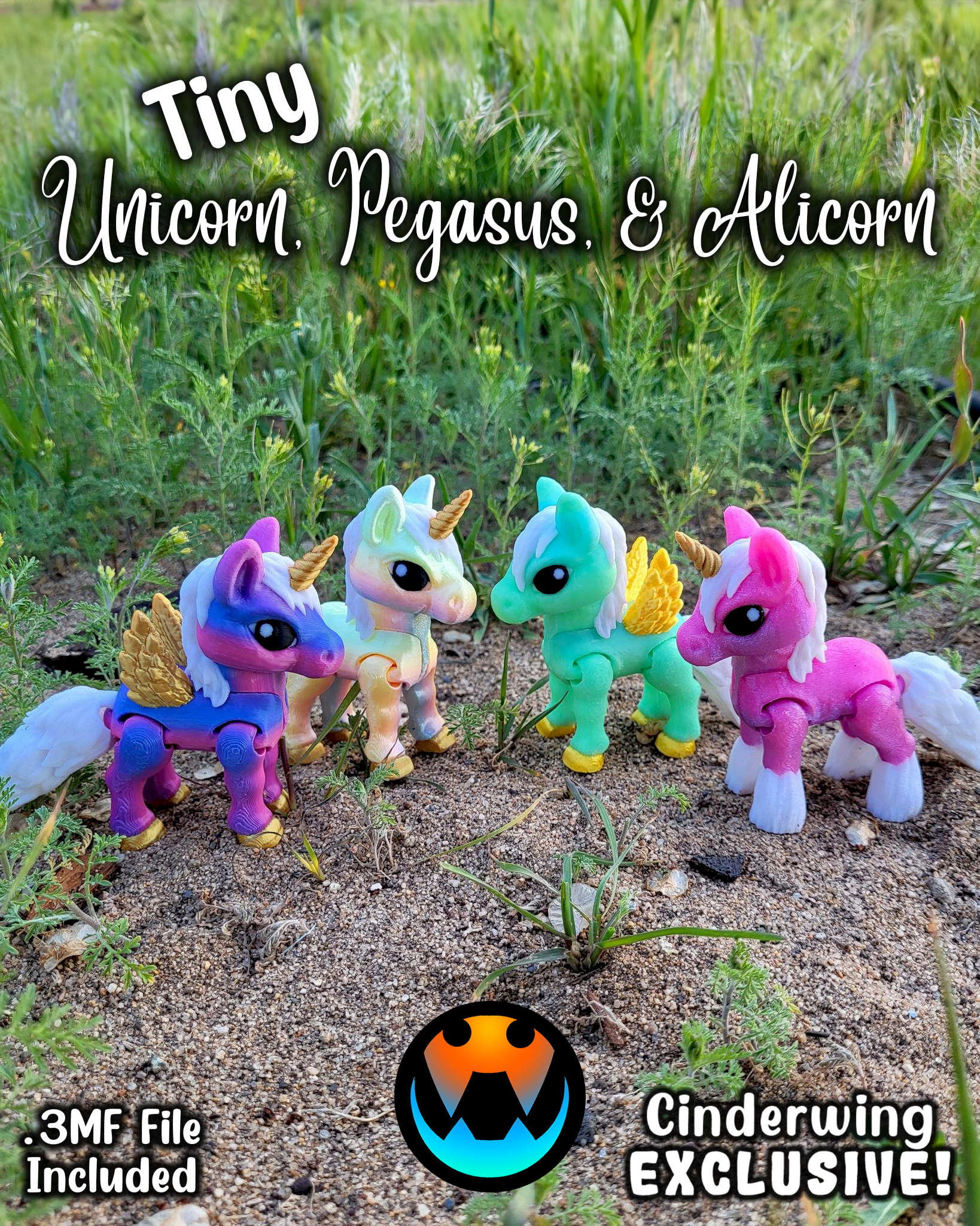 Tiny Magical Horses Pack- Unicorn, Alicorn, and Pegasus 3D STL Model