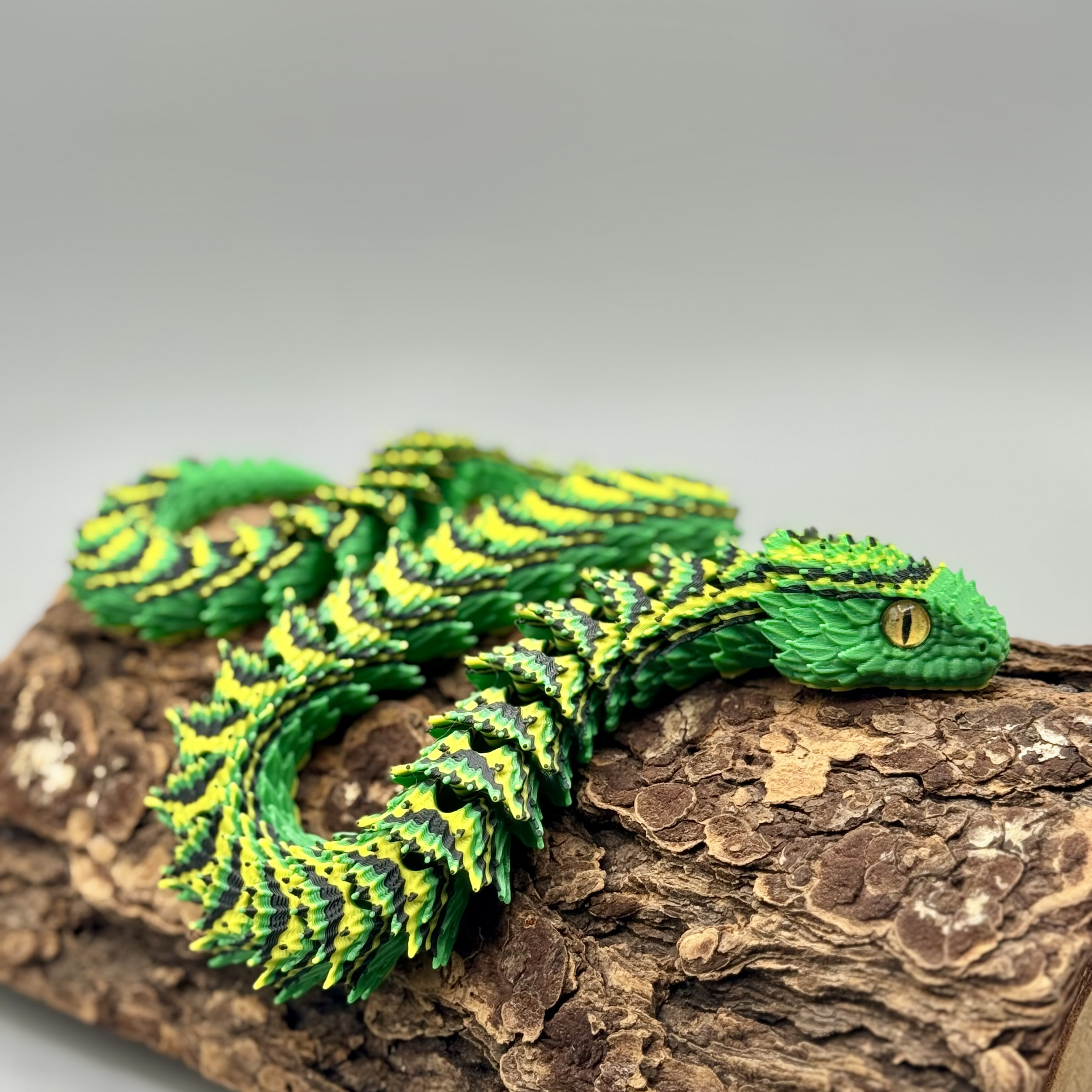 Articulated Bush Viper Snake | Pre-Painted + Optional 8mm Glass Eye Version 3D STL Model — view 3