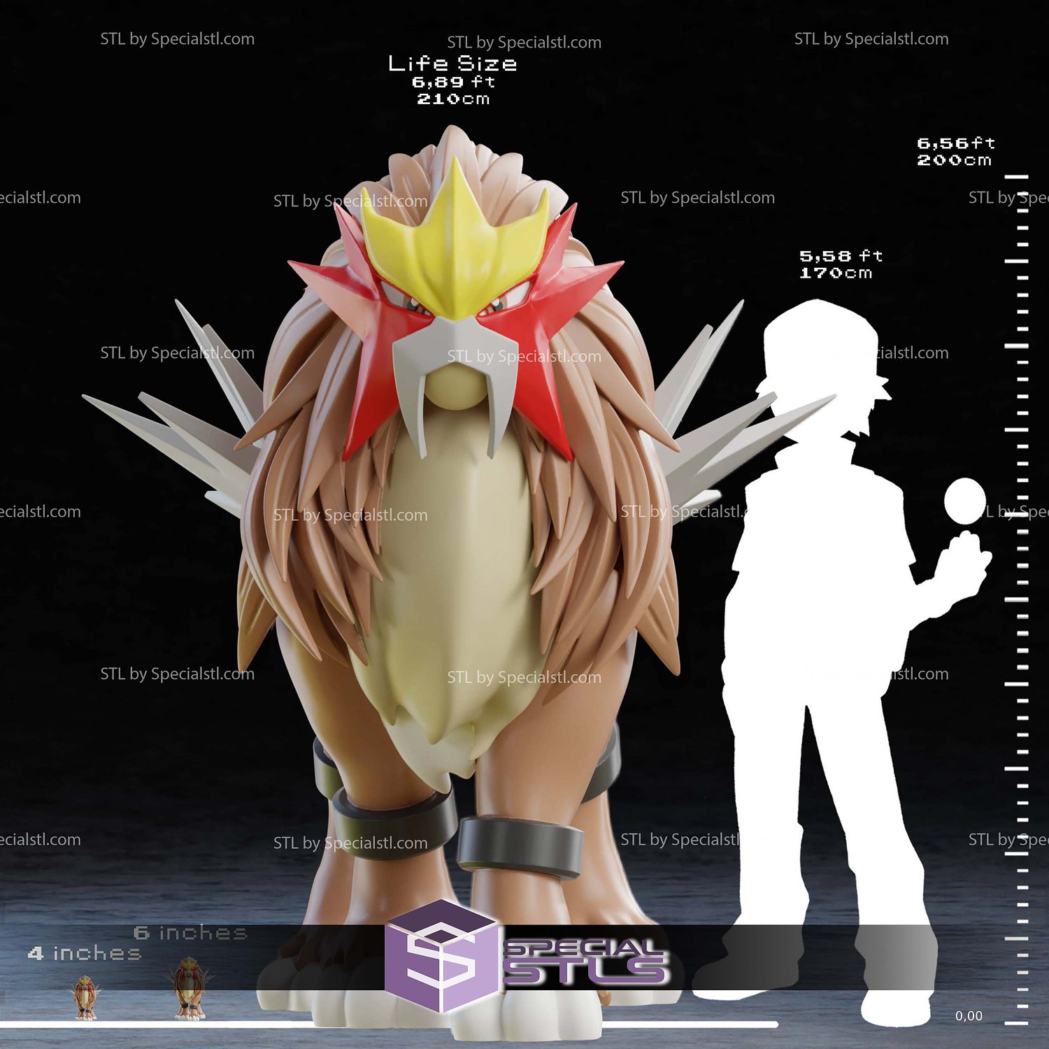 Life Size Entei Pokemon STL Files 3D Model — view 4