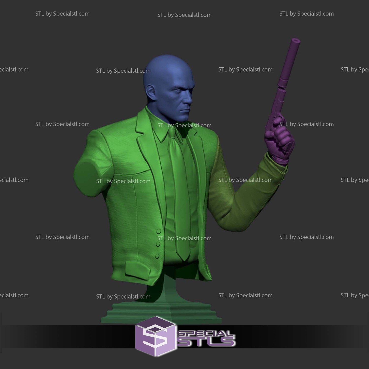 Agent 47 Hitman on Sofa Bust STL Files 3D Model — view 4