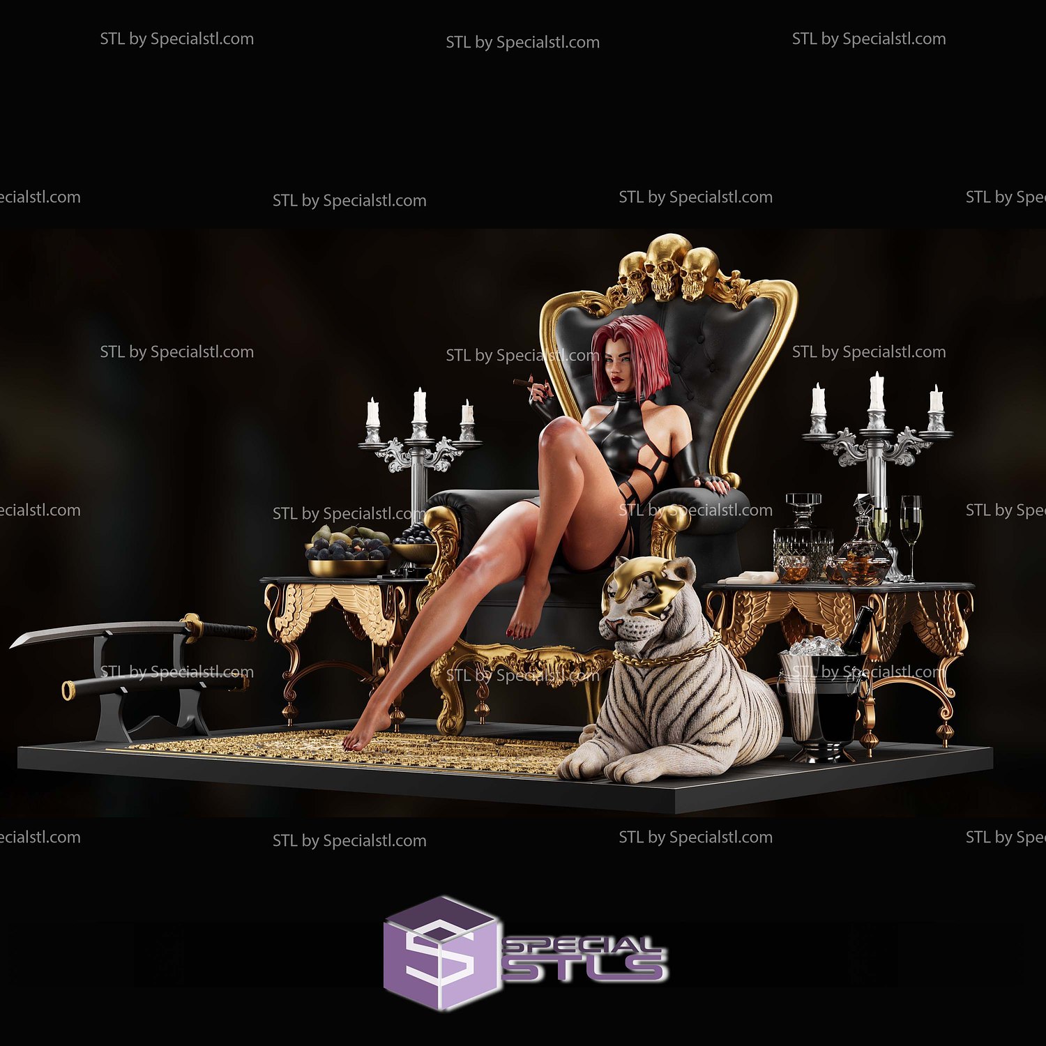 Blood Rayne on Throne STL Files 3D Model — view 2