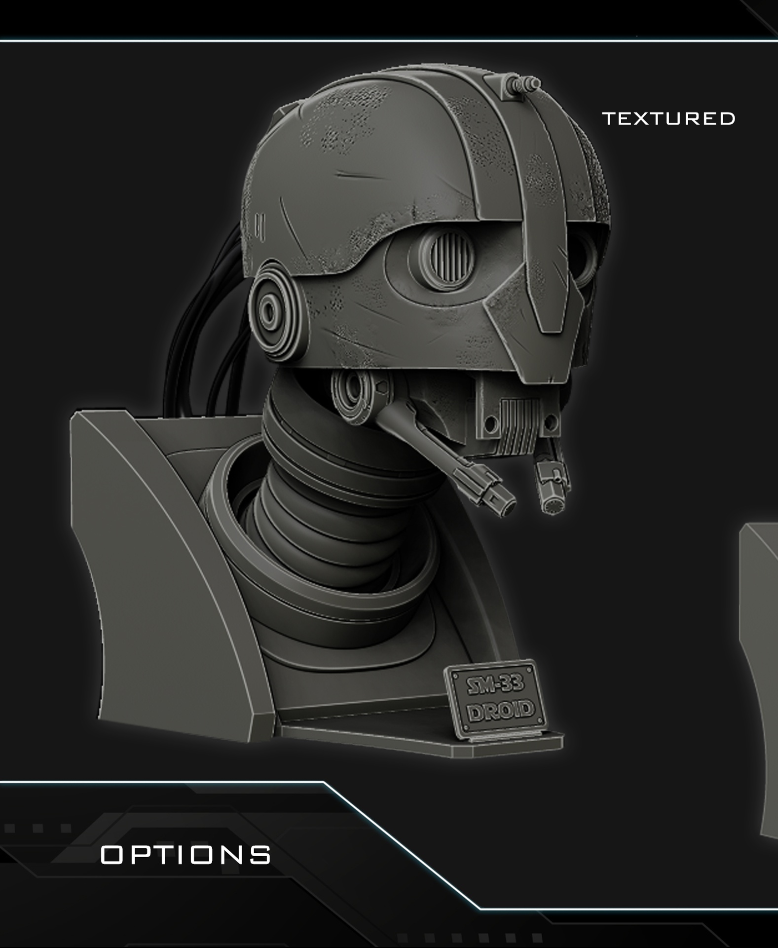 SM33 droid bust 3D STL Model — view 4