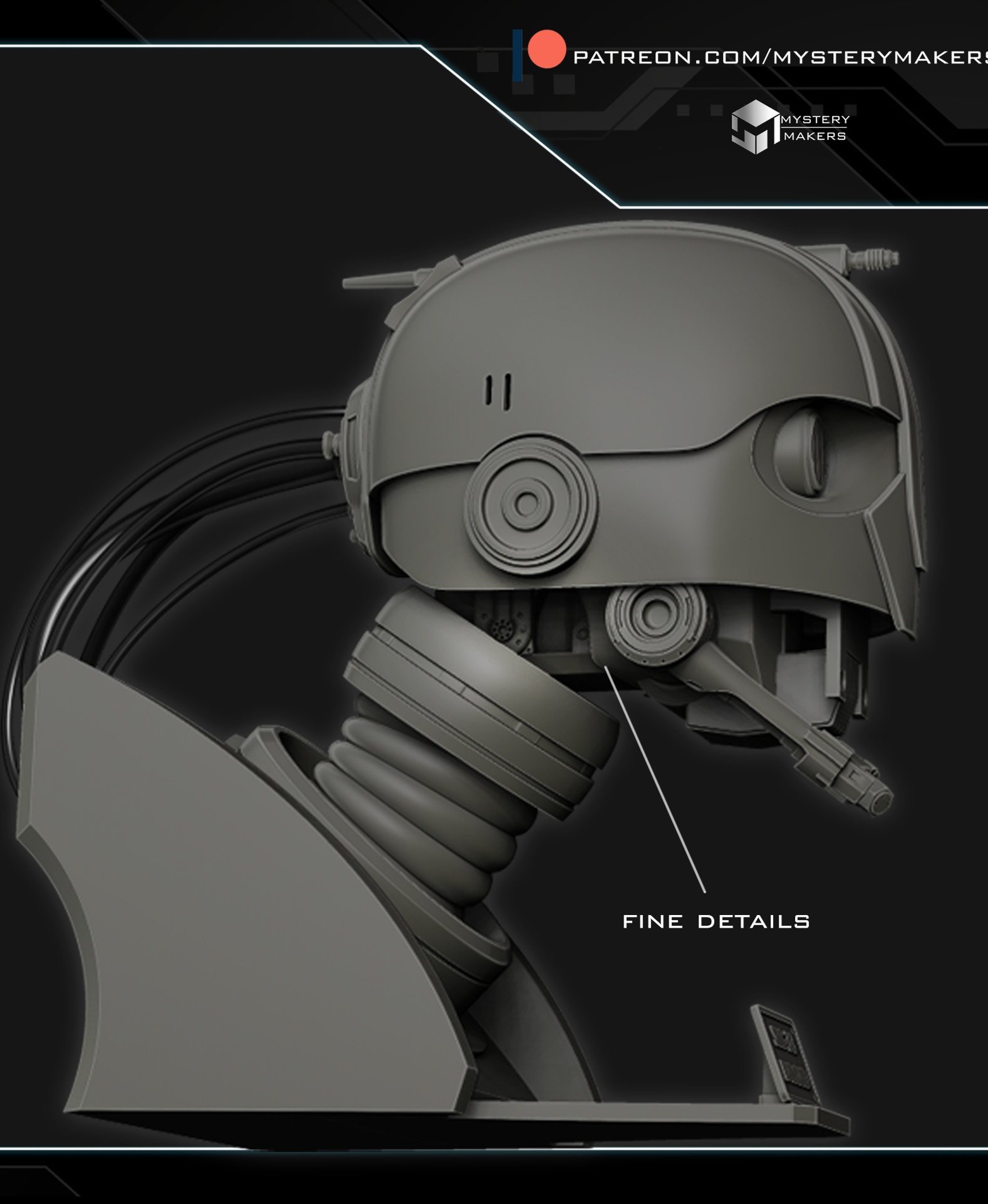 SM33 droid bust 3D STL Model — view 5