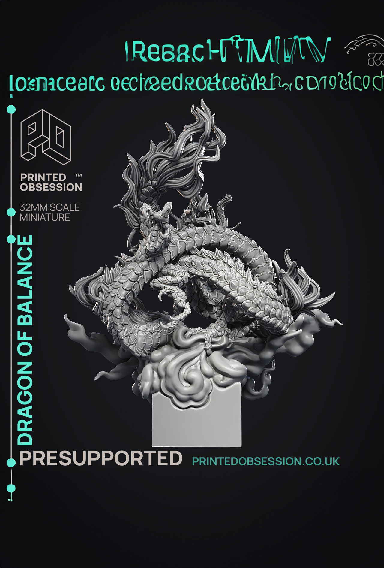 Dragon of Balance - Chinese Style Dragon - PRESUPPORTED - Illustrated and Stats - 32mm scale 3D STL Model