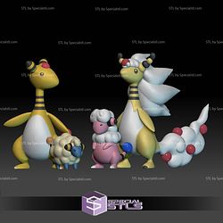 Pokemon STL Collection Mareep Flaaffy Ampharos Mega Evolution 3D Model