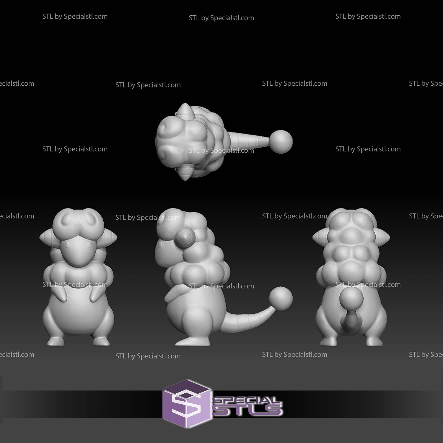 Pokemon STL Collection Mareep Flaaffy Ampharos Mega Evolution 3D Model — view 4
