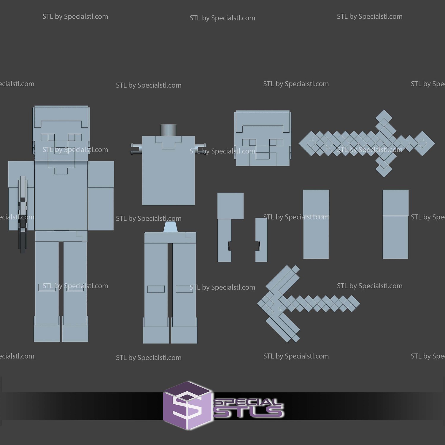 Life Size Steve Minecraft STL Files 3D Model — view 2