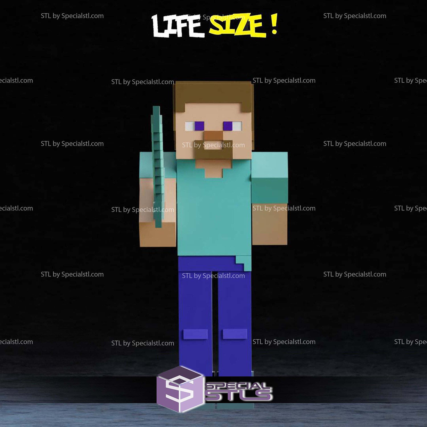 Life Size Steve Minecraft STL Files 3D Model — view 4