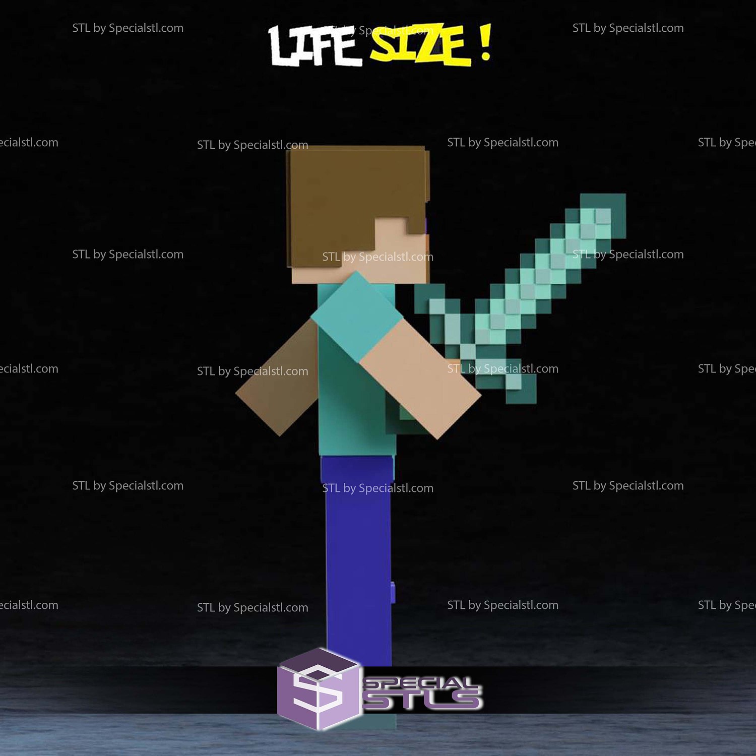 Life Size Steve Minecraft STL Files 3D Model — view 5