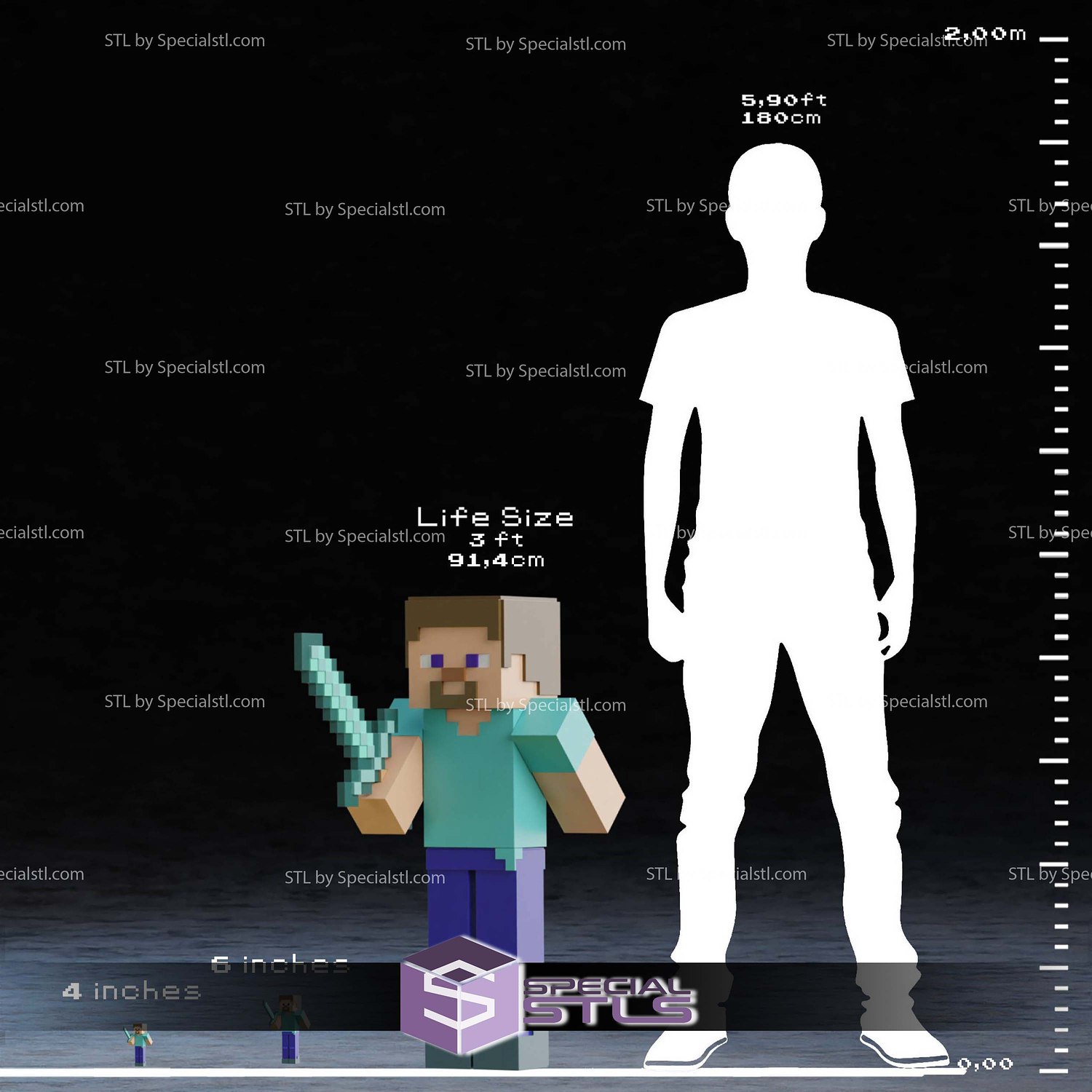 Life Size Steve Minecraft STL Files 3D Model — view 6
