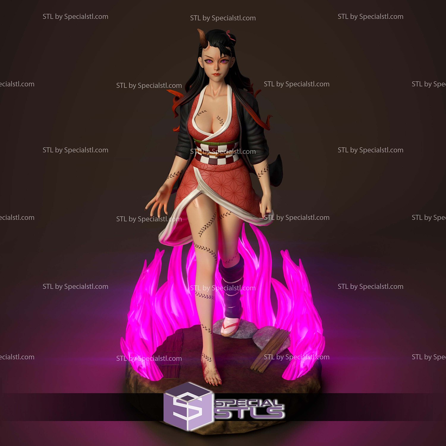 Nezuko in Flame 3D Printer Files STL Model — view 4