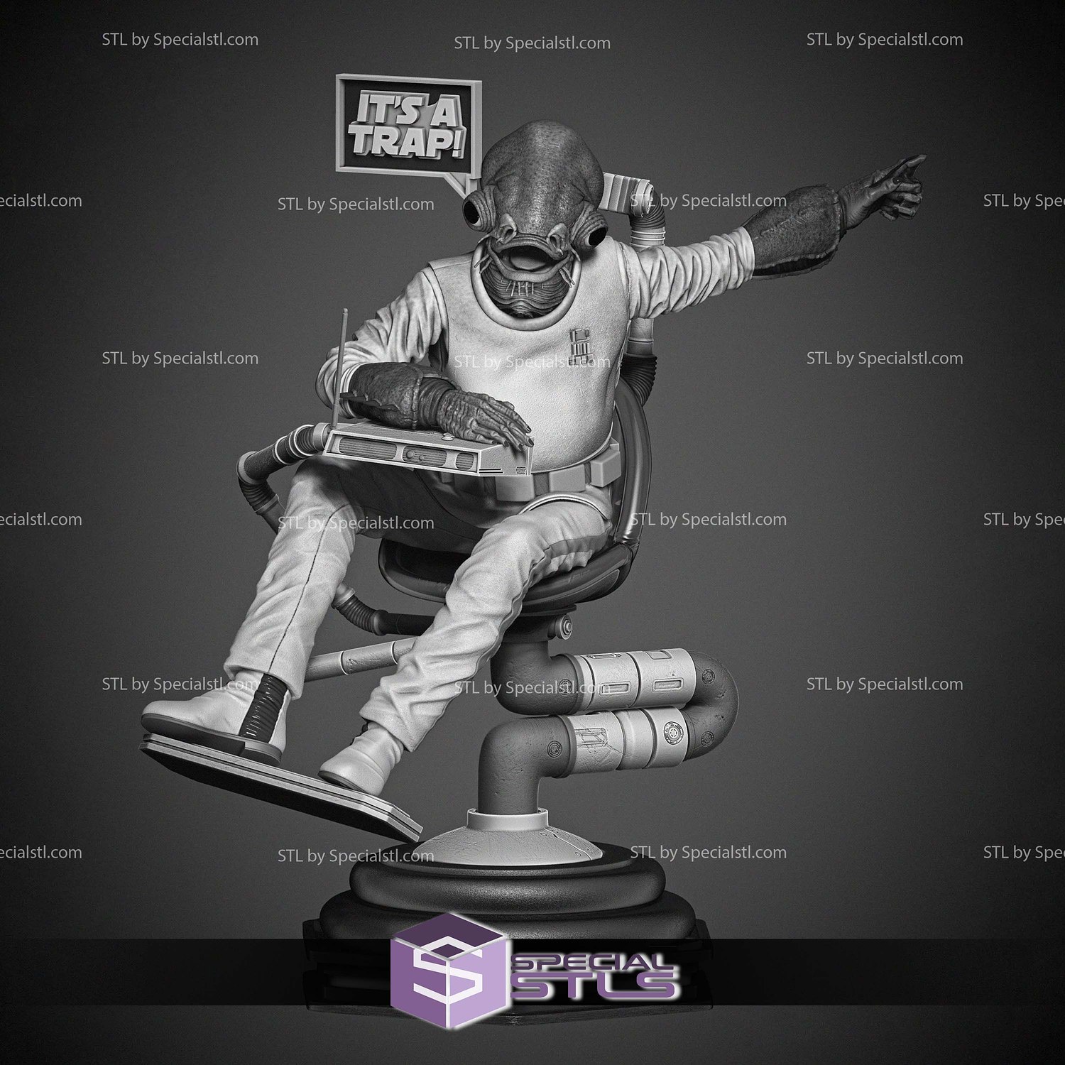 Ackbar Admiral Starwars 3D Print Files STL Model — view 2
